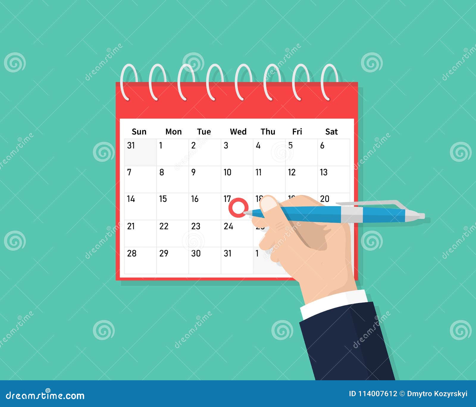 calendar on the wall and hand marking one day on it. save the date. calendar flat icon. schedule, appointment, organizer