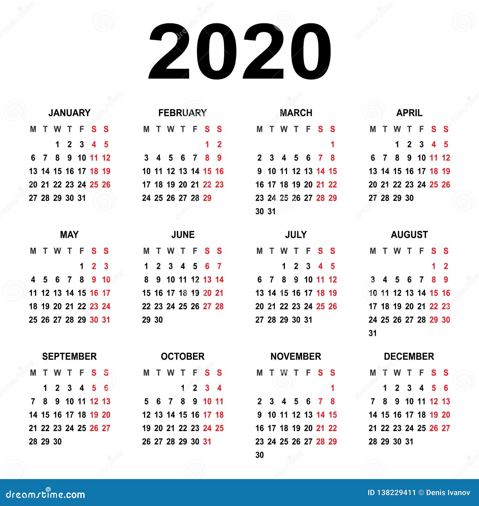 Printable 2020 Calendar With Week Numbers Starting Monday