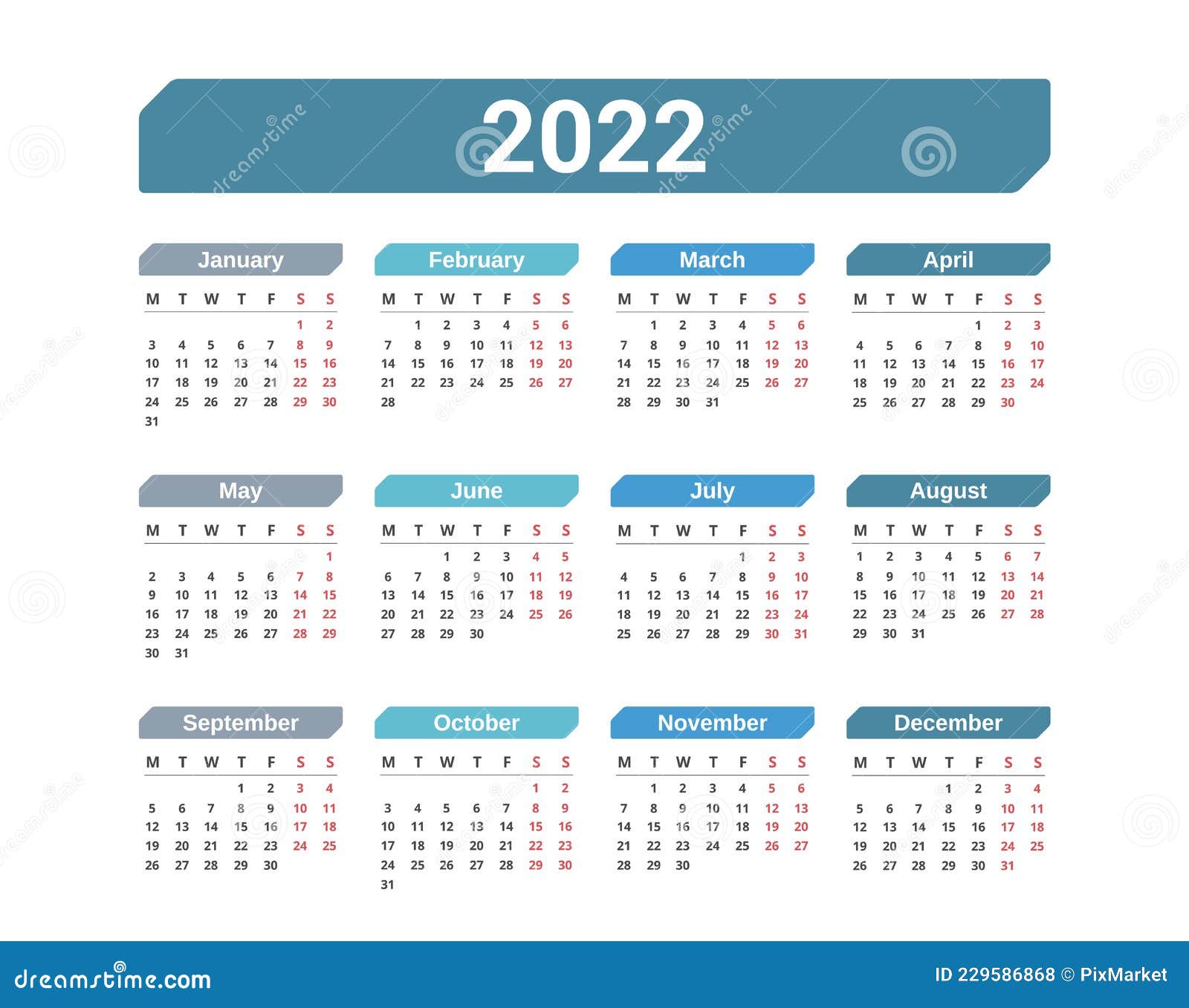 2022 Calendar With 3d Realistic Vector Shapes Volumetric Bright Toys