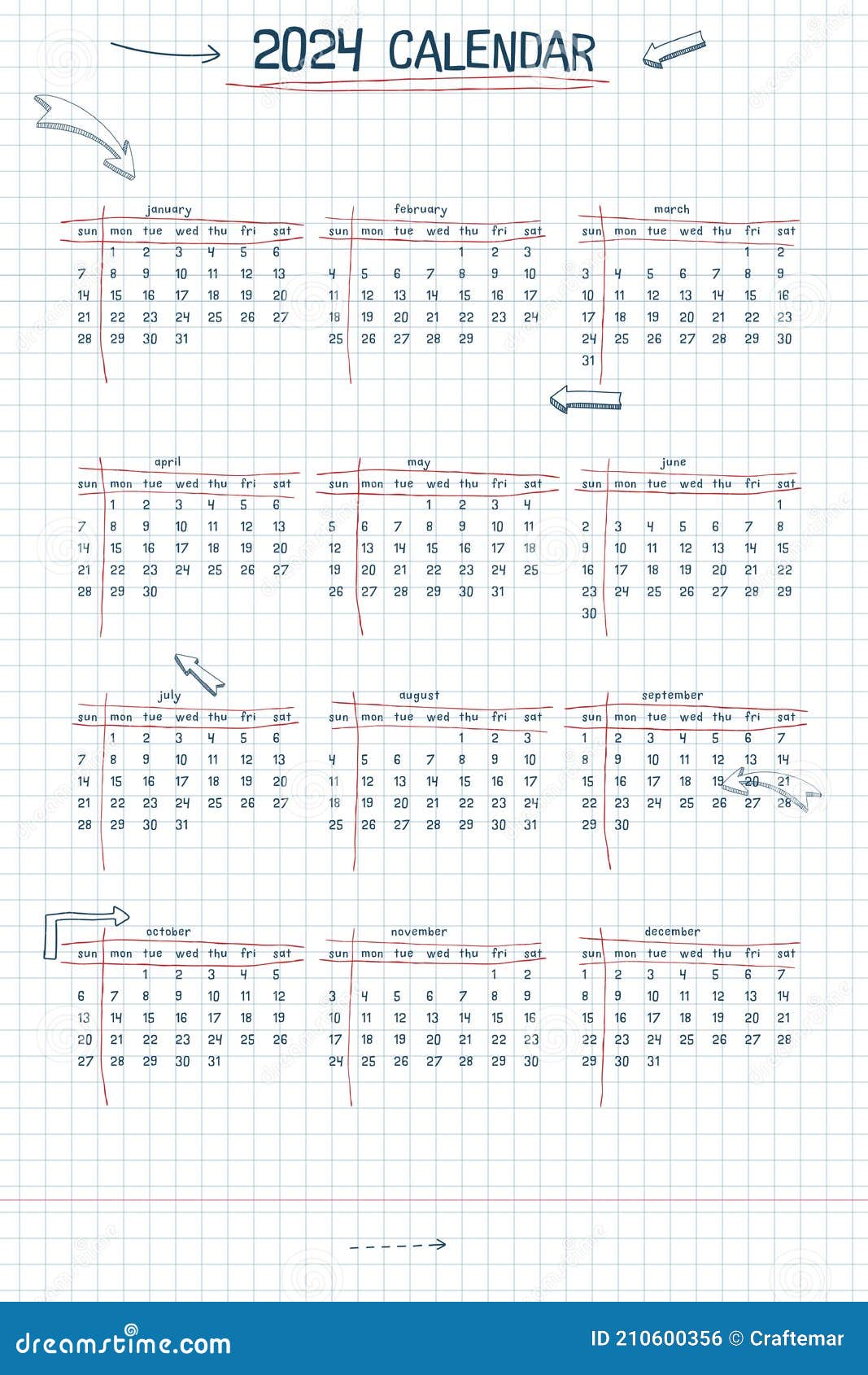 2024 Calendar Weekly Planner and To Do List. Hand Drawn Font Type Text