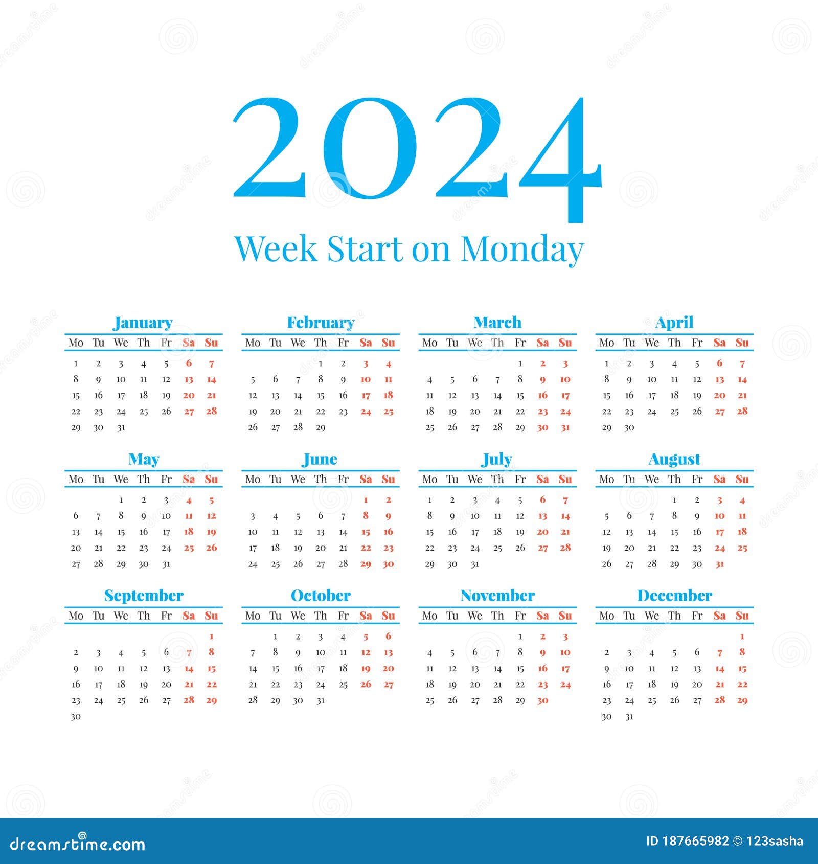 2023 Calendar With The Weeks Start On Monday Stock Vector