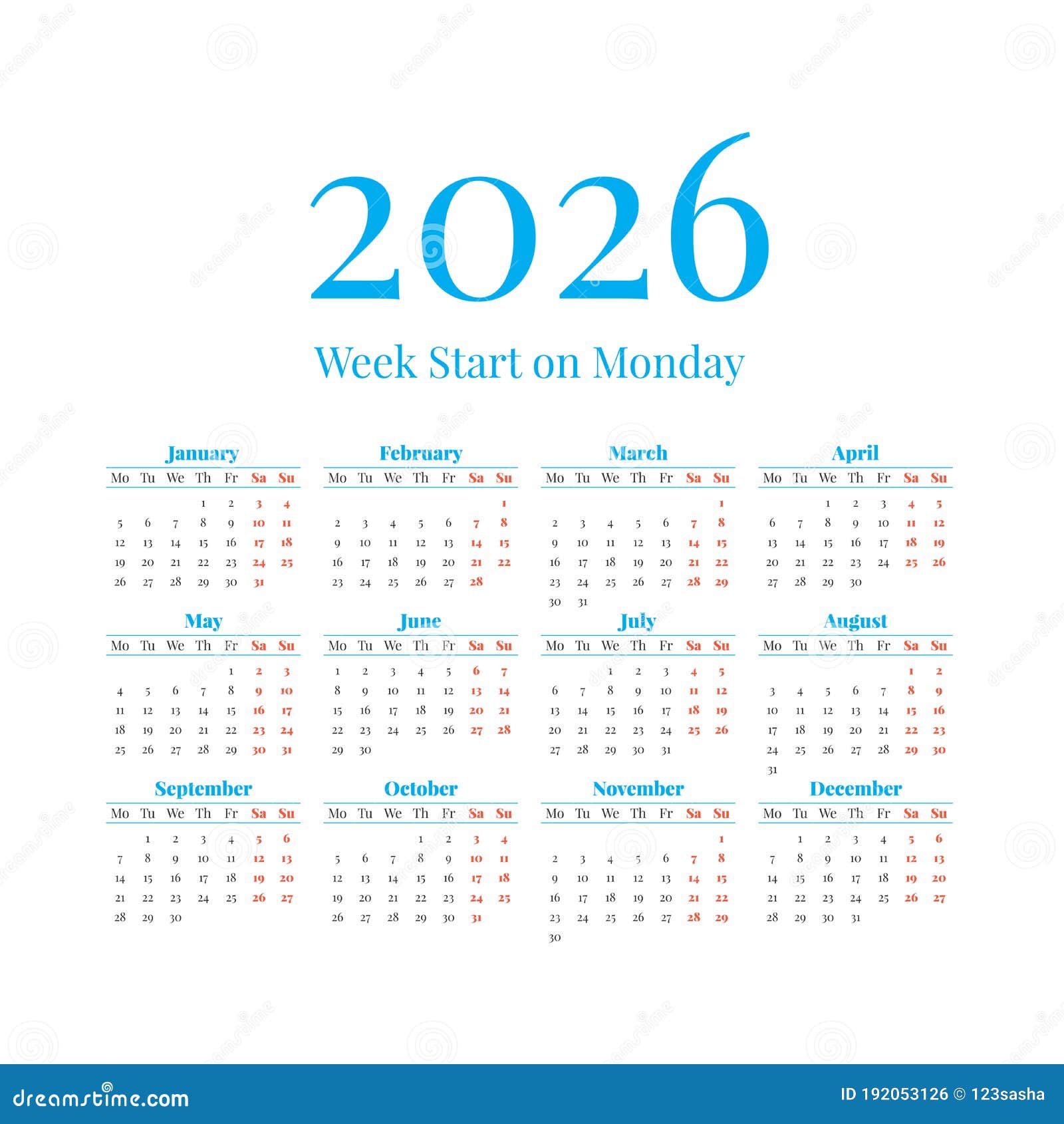 2026-calendar-with-the-weeks-start-on-monday-stock-vector-illustration-of-planner-organizer