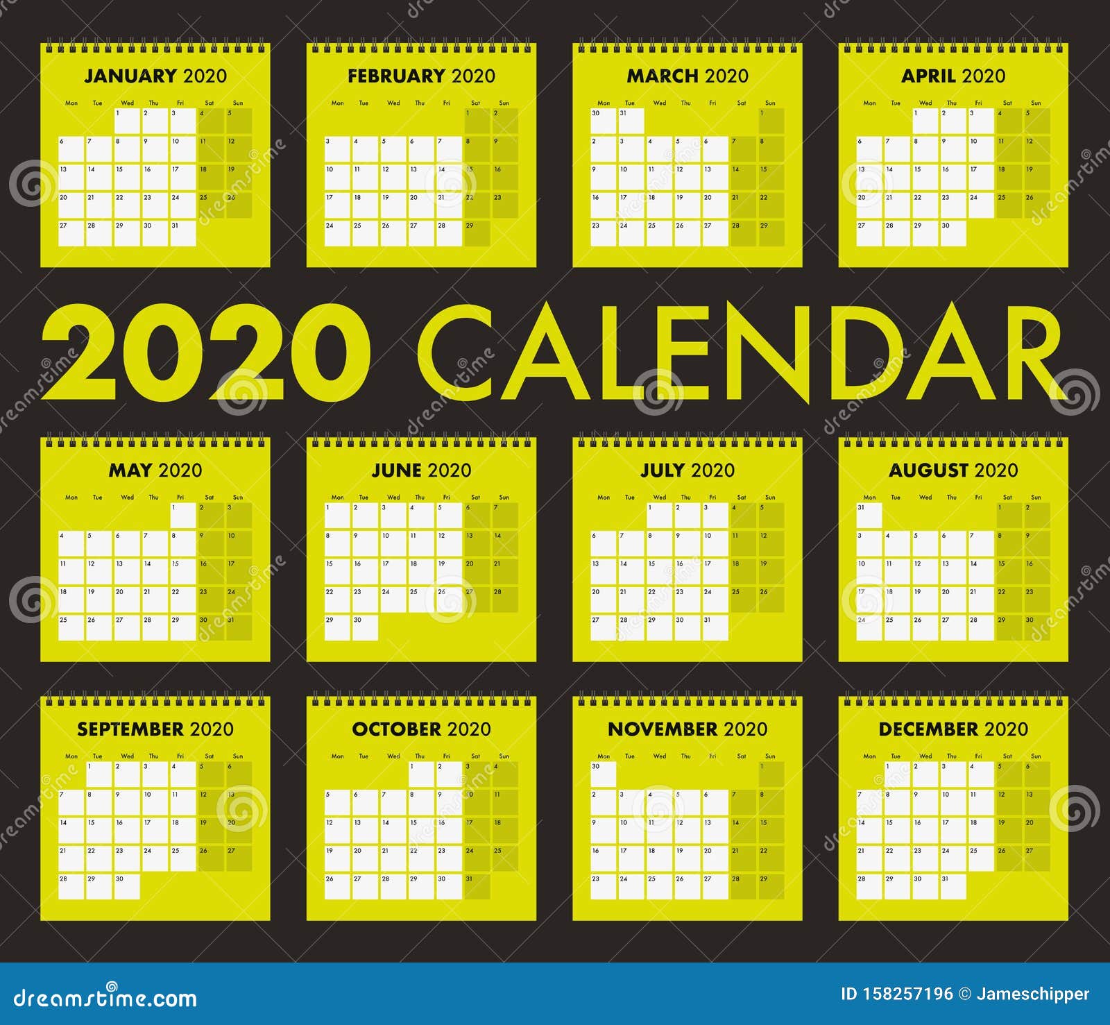 2020 Calendar with Wire Bind Stock Illustration Illustration of