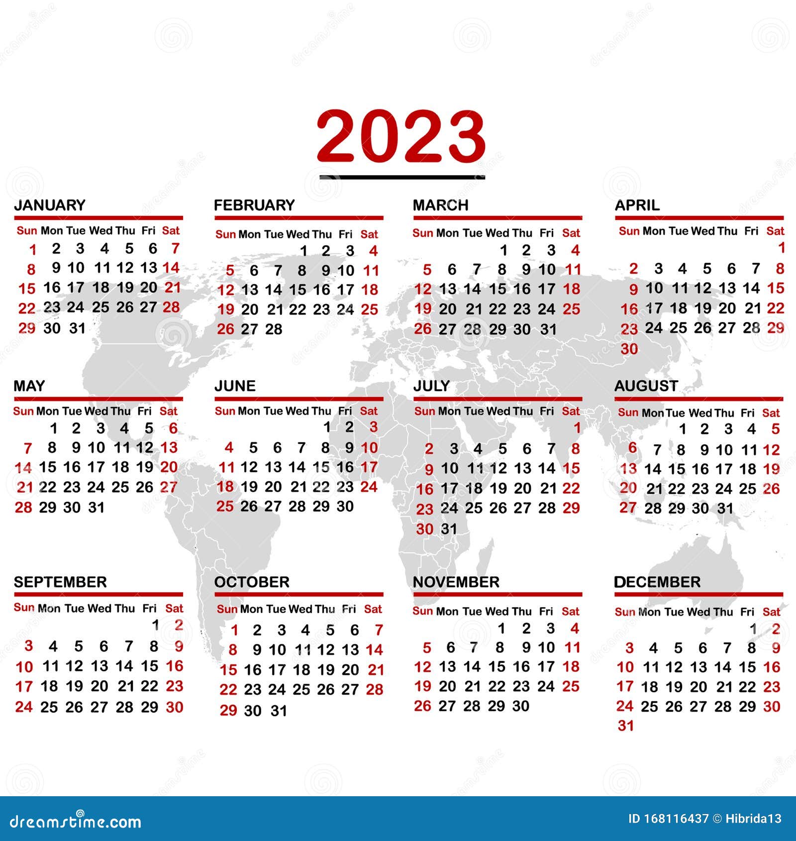 2023 Calendar with World Map Stock Vector Illustration of calendar