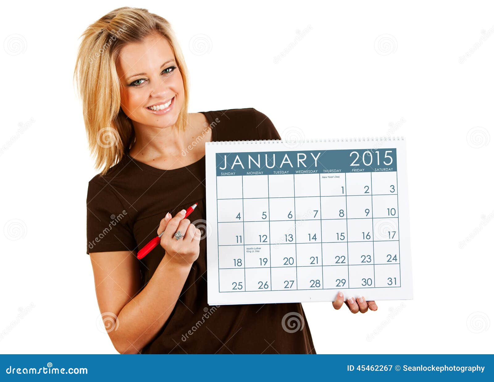 2015 Calendar: Writing on a January Calendar Stock Image - Image of