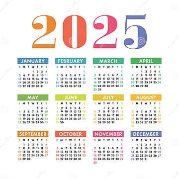 Calendar 2025 Year English Colorful Vector Square Wall Or Pocket Calender Template Design New