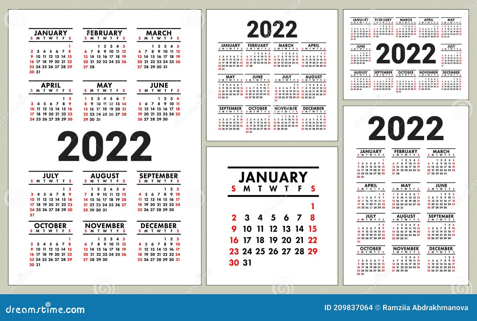 Calendar 2022 Year. English Vector Set. Horizontal, Vertical And Square Wall Or Pocket Calender Template. Design Collection. New Stock Vector - Illustration Of Calendar, October: 209837064