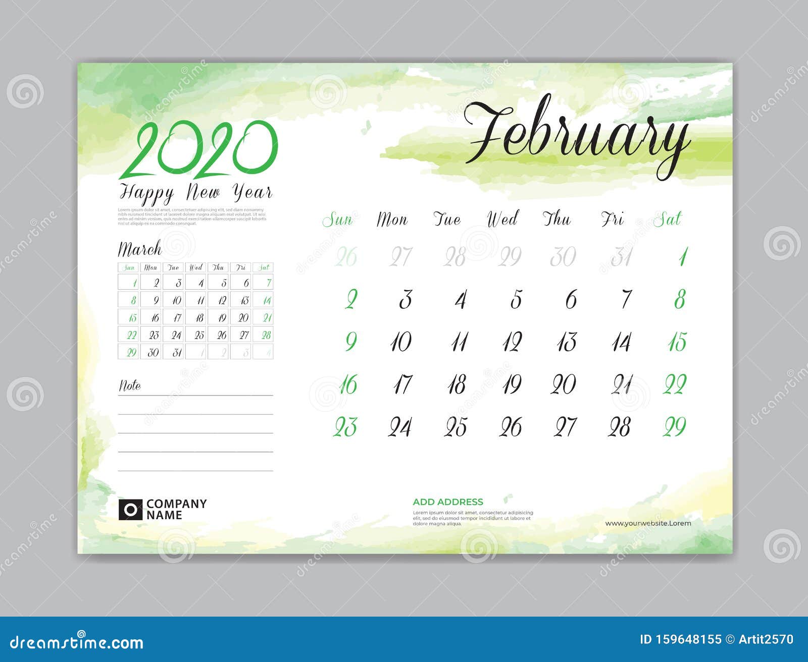 Calendar For 2020 Year Template February Month Desk Calendar
