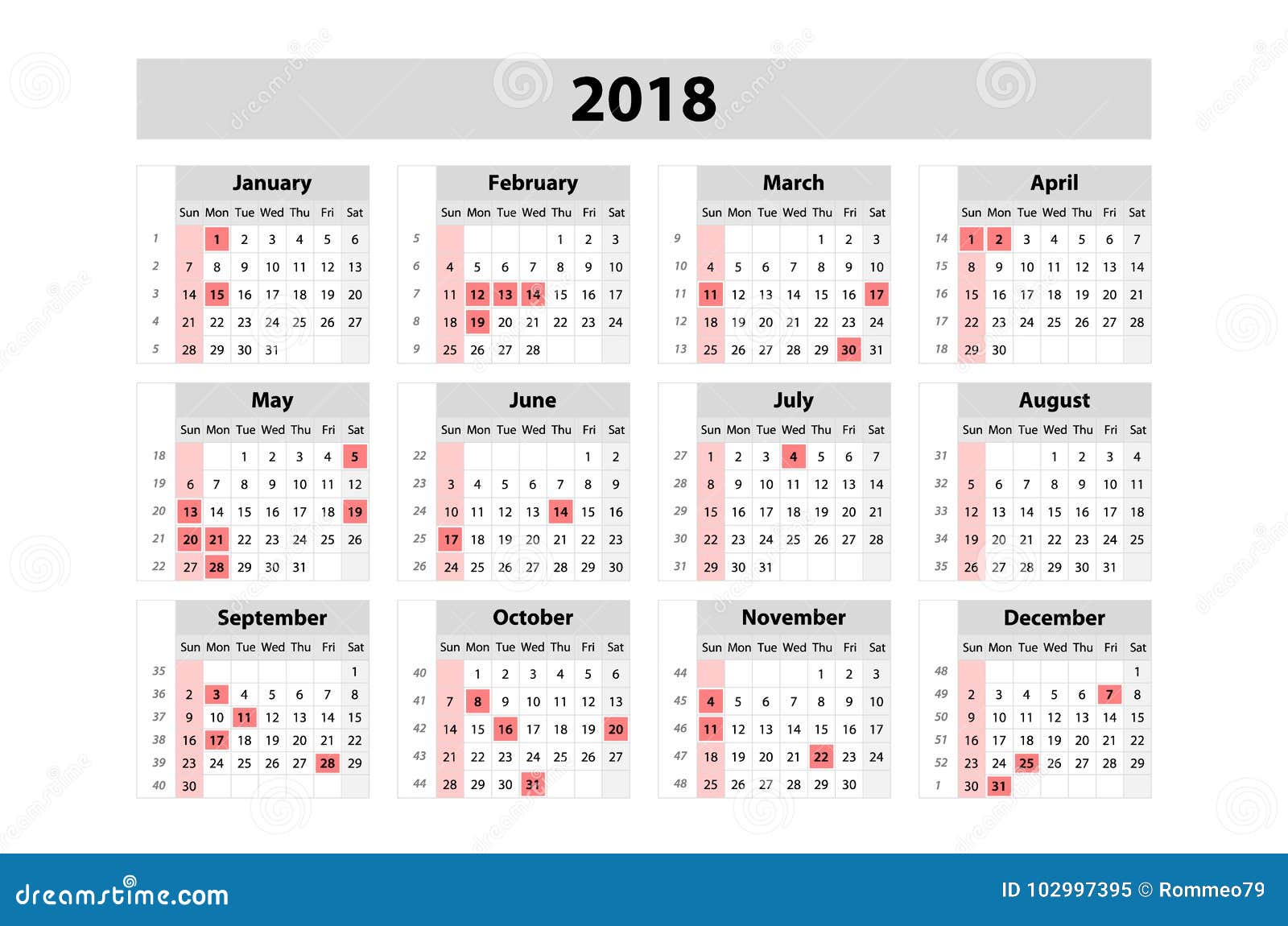 12 Month Calendar 2018 Template