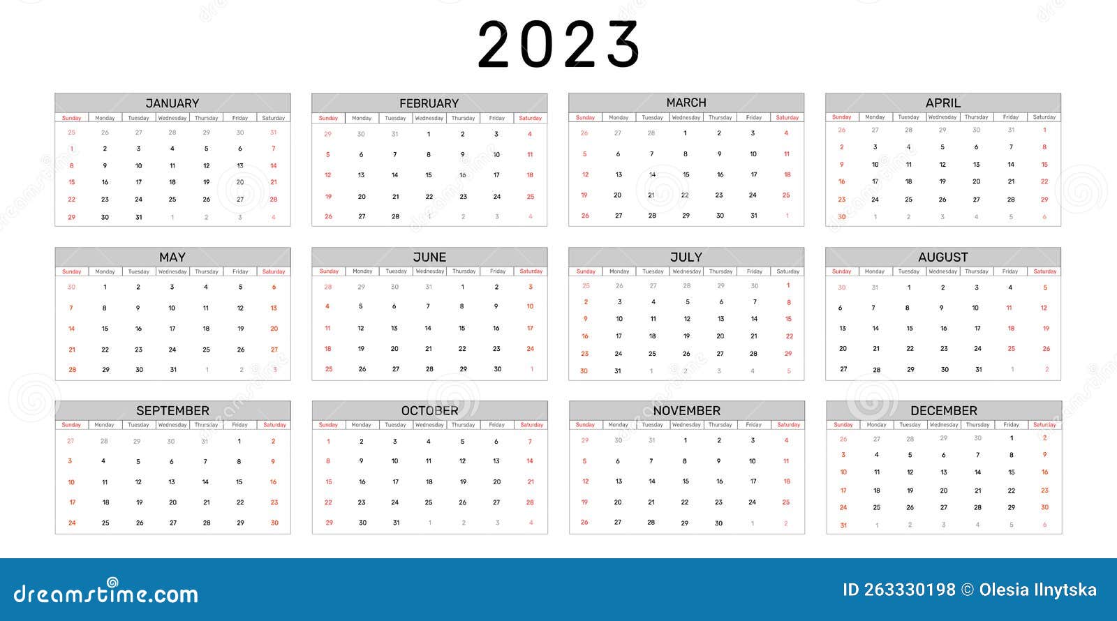 Calendar 2023 Year Vector Illustration Annual Calendar 2023 Template
