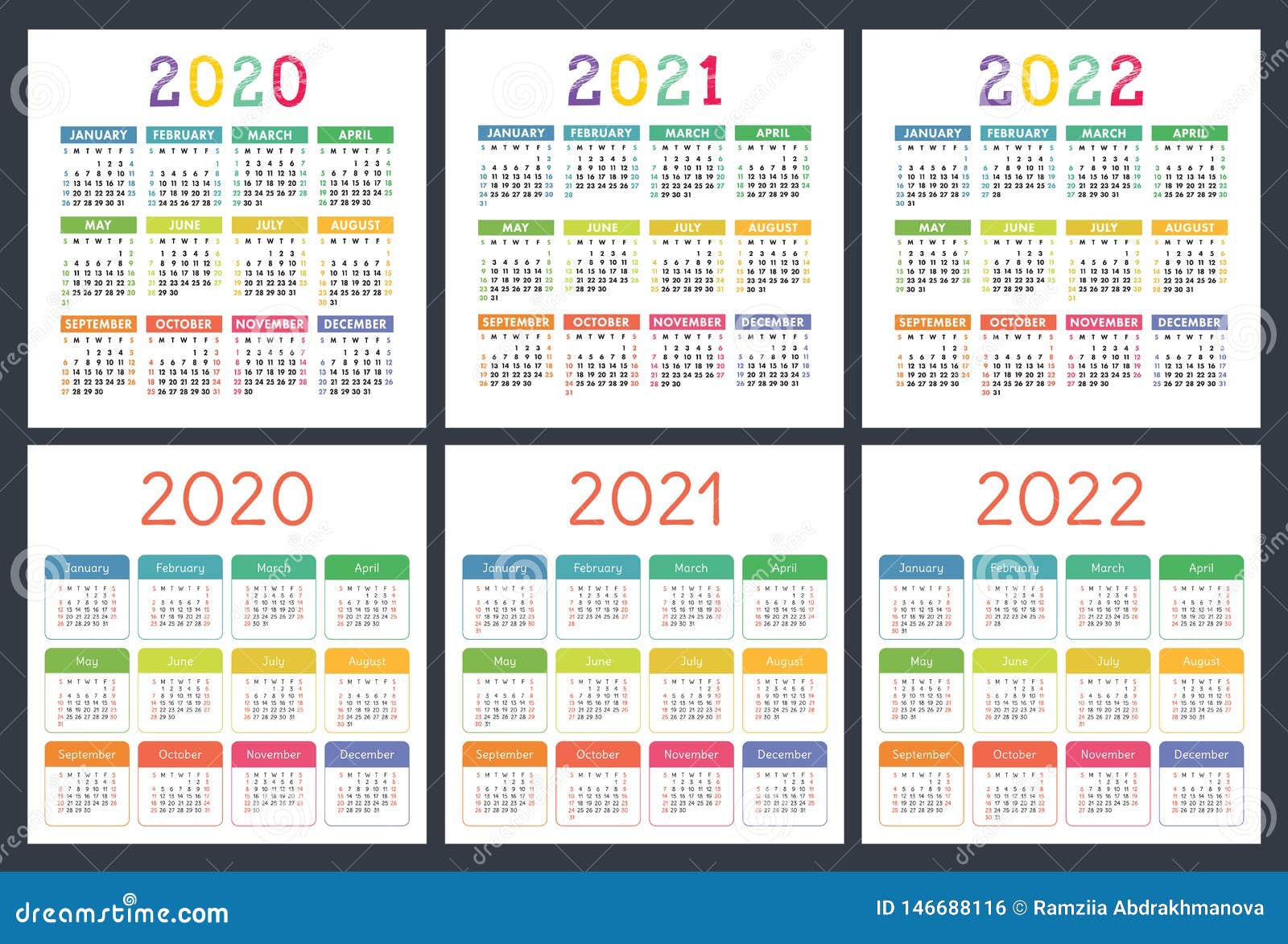 Calendar 2020 2021 2022 Years Pocket Calender Big Collection