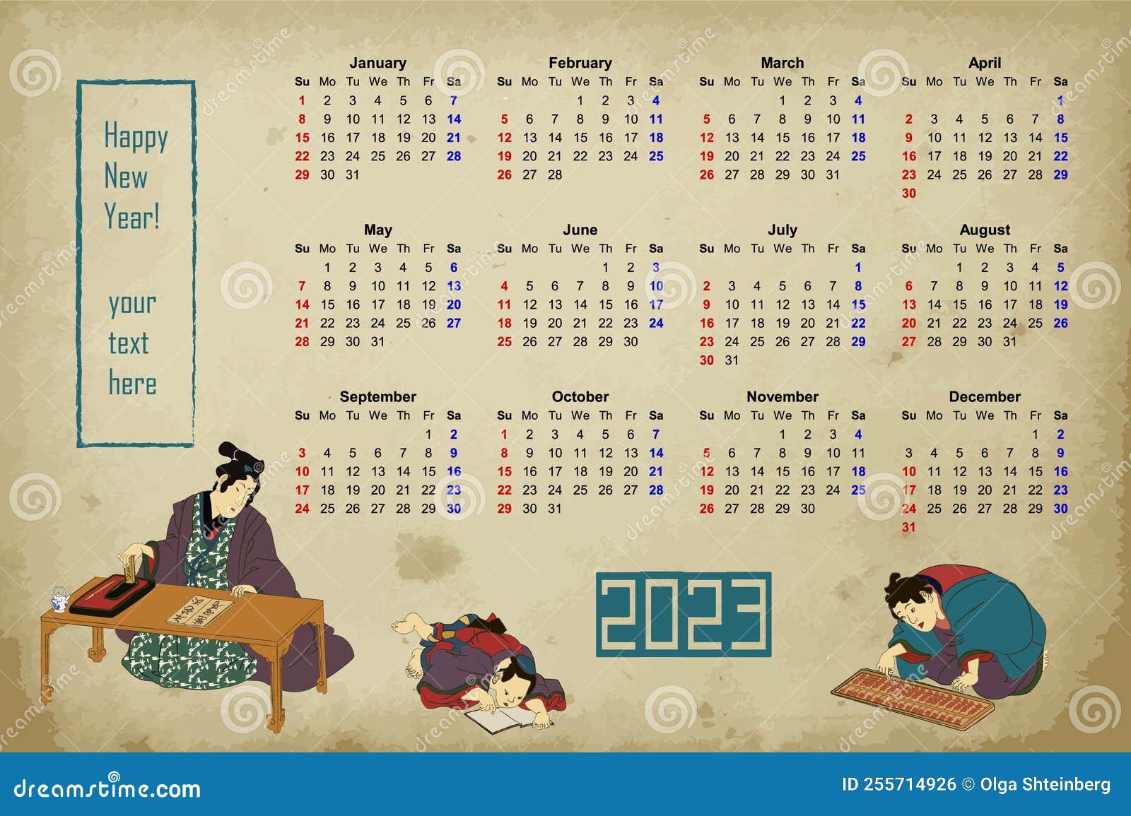 2023 Calendario Chino Del Año Nuevo En La Ilustración Vectorial Del Estilo  Del Dibujo De La Madera Antigua. Pancarta Con Niños Jap Ilustración del  Vector - Ilustración de feliz, nuevo: 255715037