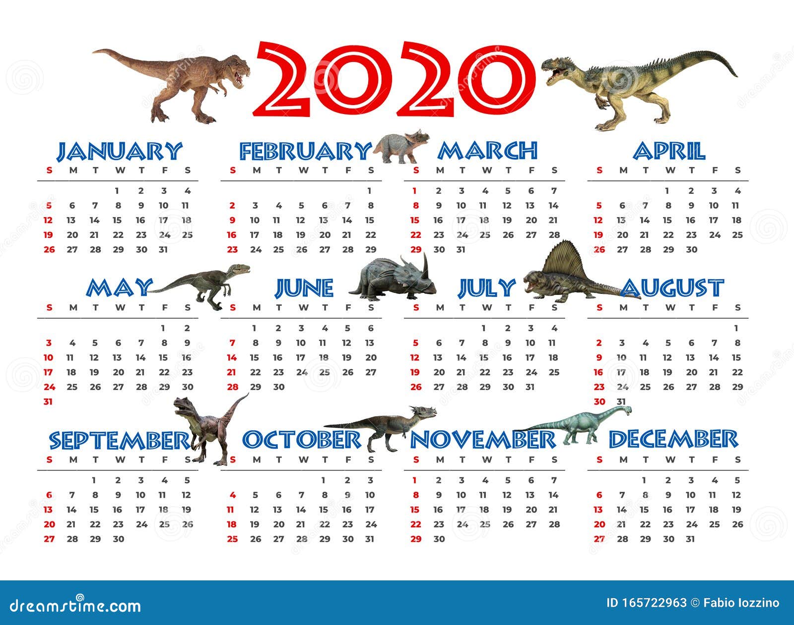 Calendario Coloreado 2020 Con Diferentes Tipos De Dinosaurios Imagen de  archivo - Imagen de septiembre, calendario: 165722963