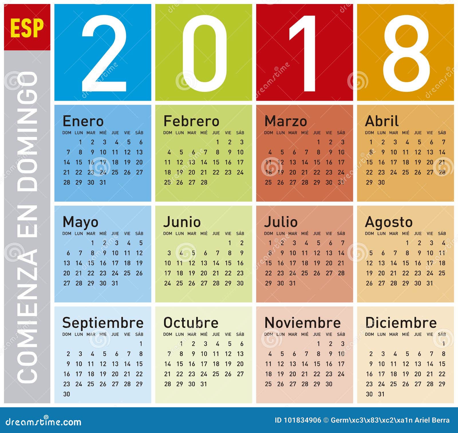 Calendario Colorido Por El Ano 2018 En Espanol Ilustracion Del Vector Ilustracion De Colorido Ano 101834906 calendario de meses en español