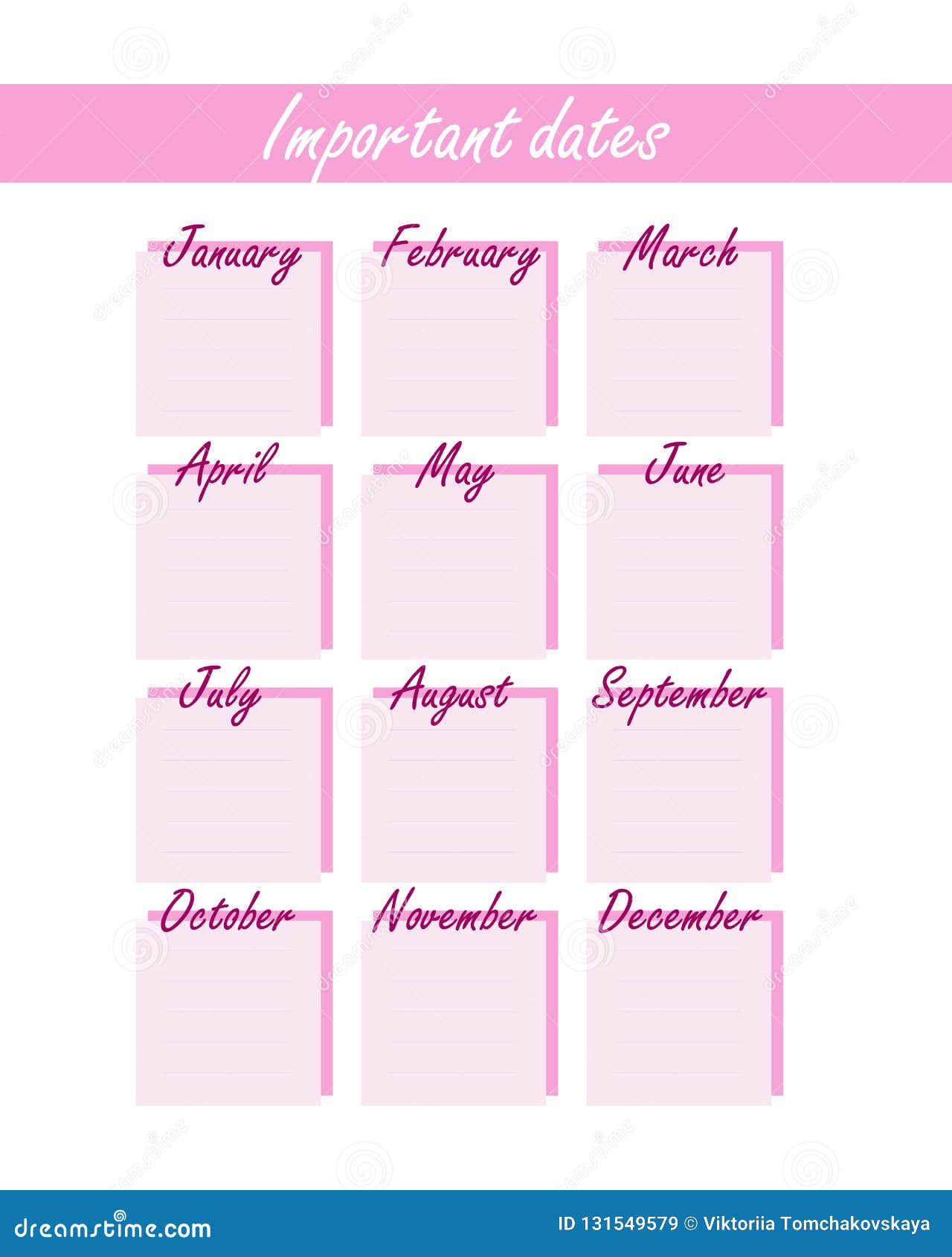 Calendario Con I Compleanni Ed Altri Eventi in Una Forma Minimalista  Calendario Alla Moda Rosa Universale Delle Date Importanti Illustrazione di  Stock - Illustrazione di mensile, lista: 131549579