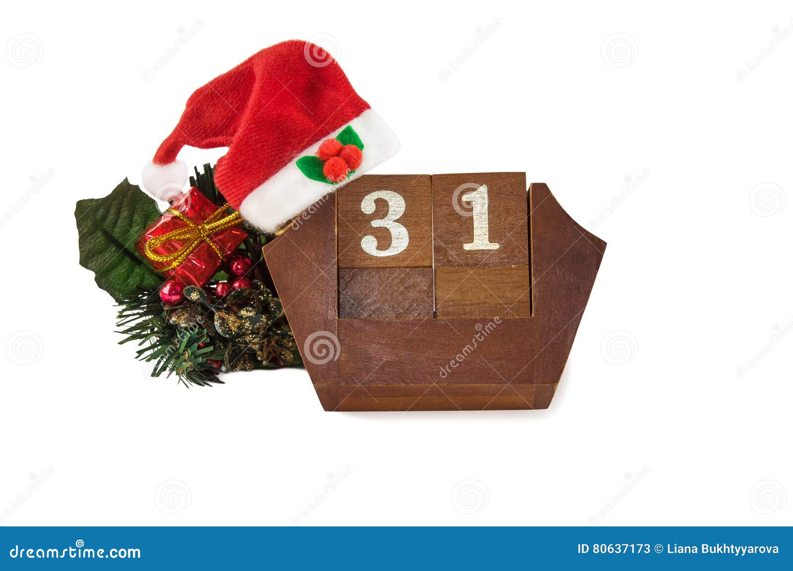 La Data Del Natale.Calendario Con La Data Del Nuovo Anno Cappello Di Santa Decorazioni Su Bianco Immagine Stock Immagine Di Dicembre Quotidiano 80637173