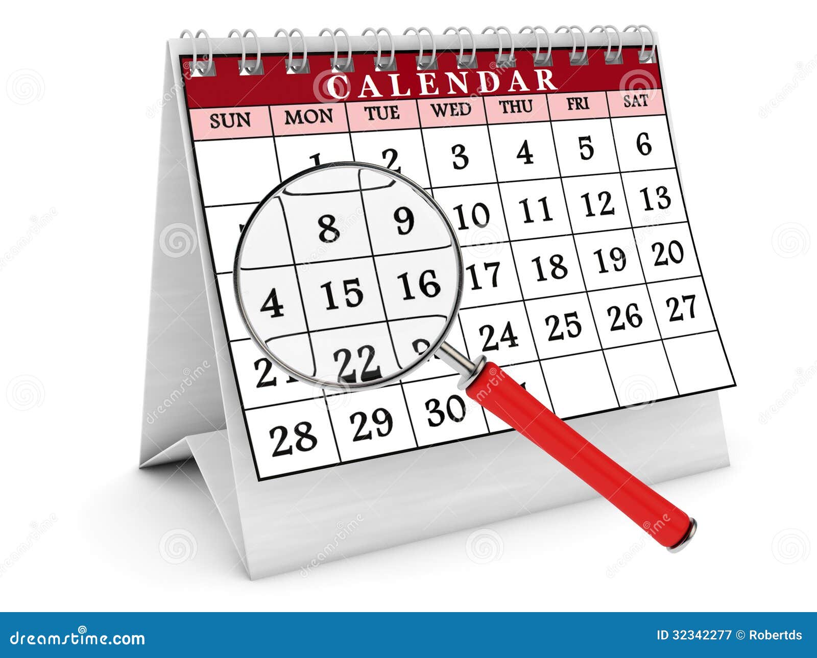 Calendario 3D E Lente D'ingrandimento Illustrazione di Stock