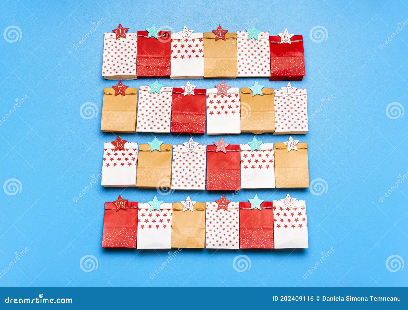 embalaje de regalo bocadillos bolsa de comida pan 24 etiquetas adhesivas bolsa de papel navideña Viilich Bolsa de calendario de Adviento de 24 unidades suministros para fiestas de Navidad