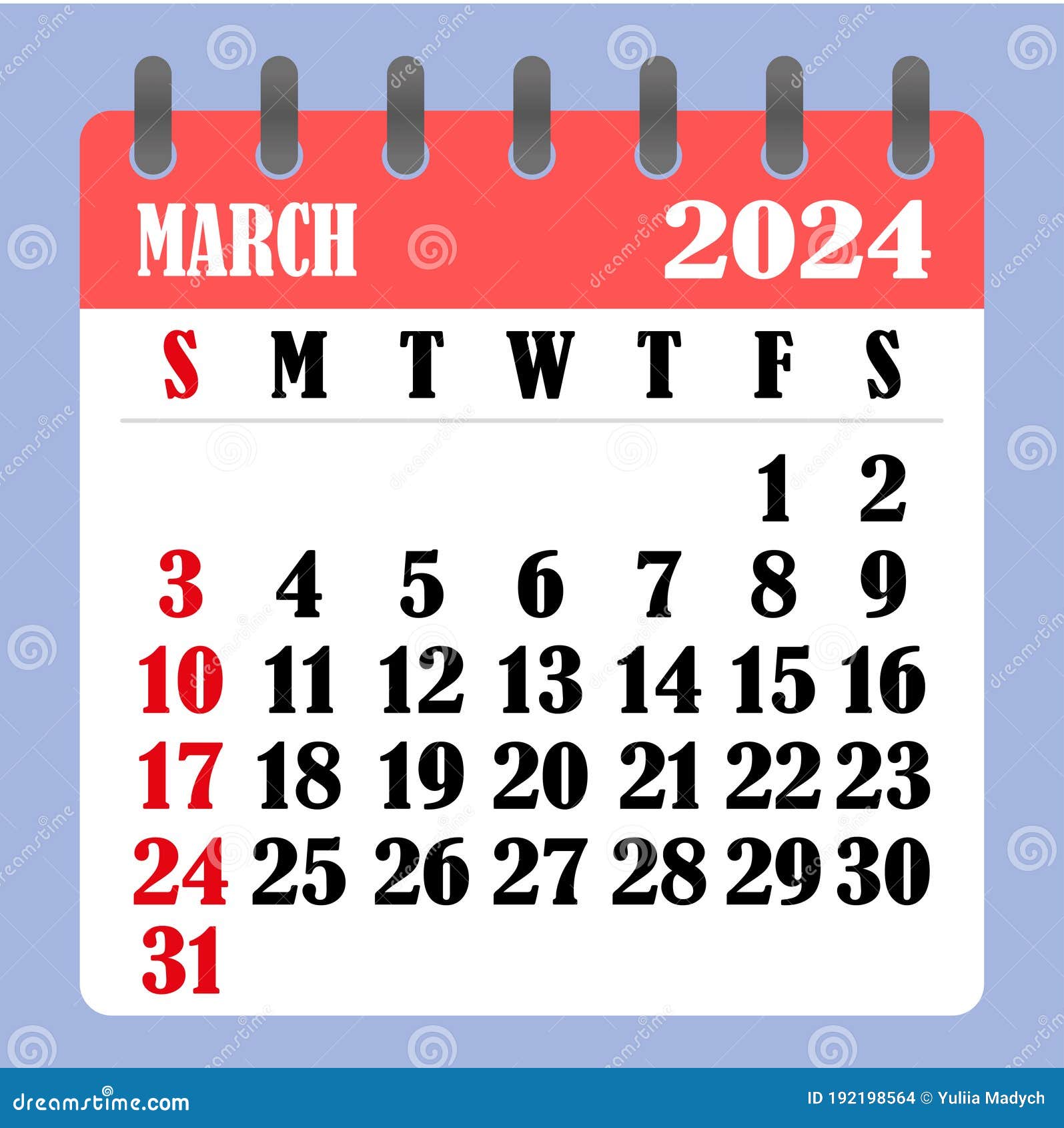 Calendario de programación de marzo de 2024 Gratis Dibujos