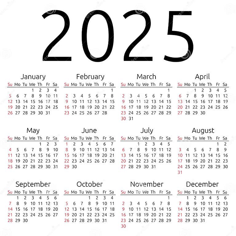 Calendario 2025, Domingo Del Vector Ilustración del Vector Ilustración de domingo, doce 62409204