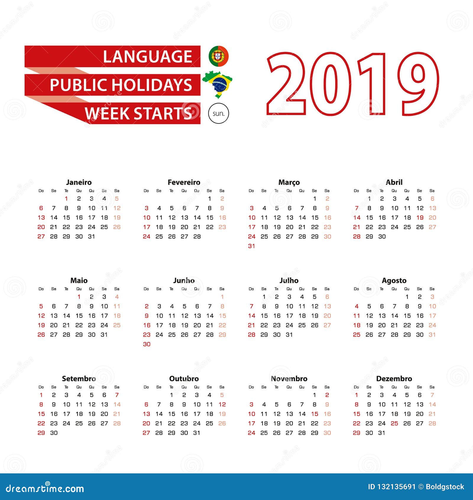 Calendario 2019 En Lengua Portuguesa Con Dias Festivos El Co Ilustracion Del Vector Ilustracion De Lengua Festivos 132135691 calendario festivos portugal