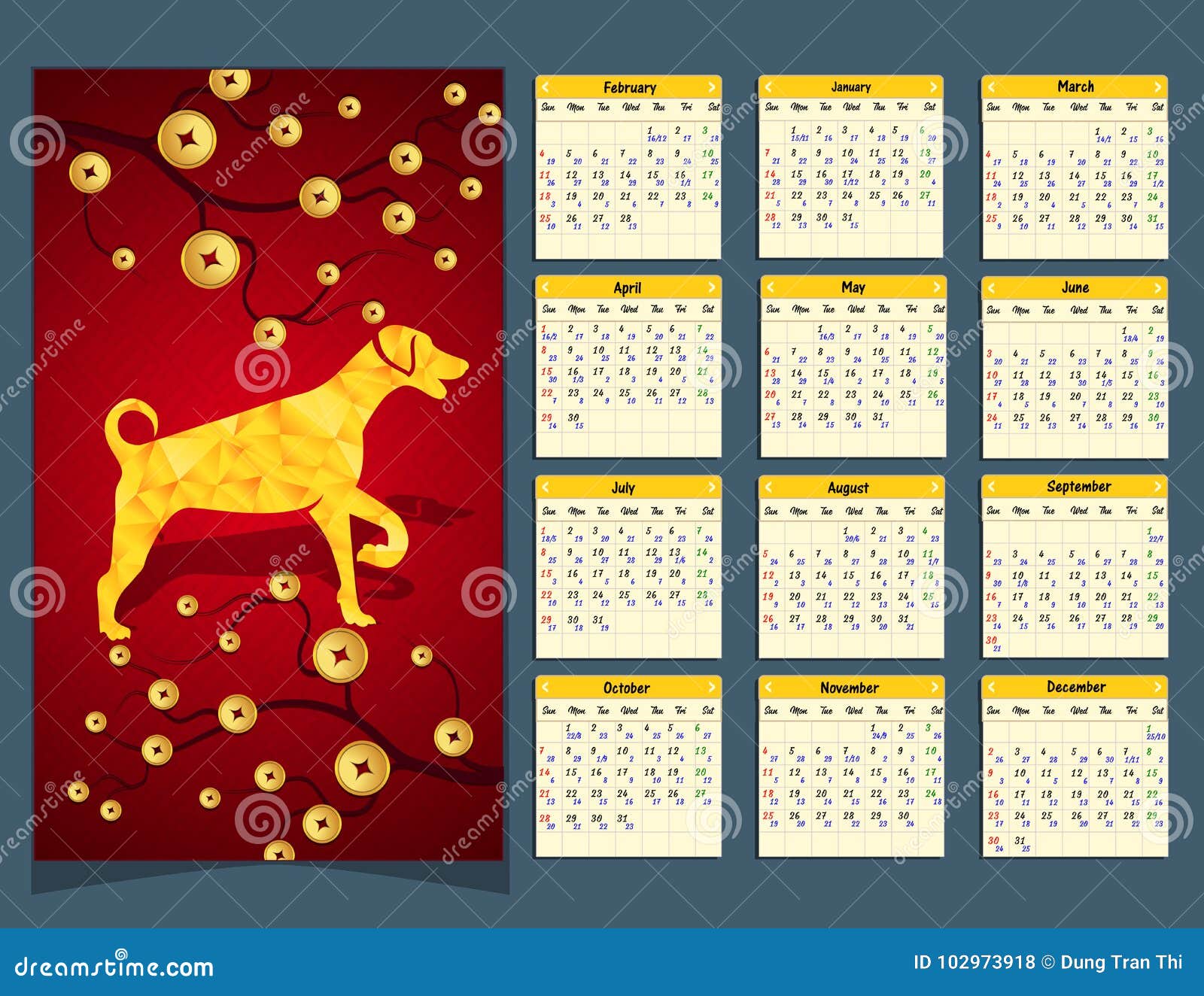 Calendario Lunar Calendario Chino Por Feliz Ano Nuevo 2018 Anos Del Perro Ilustracion Del Vector Ilustracion De Anos Chino 102973918 calendario lunar chino