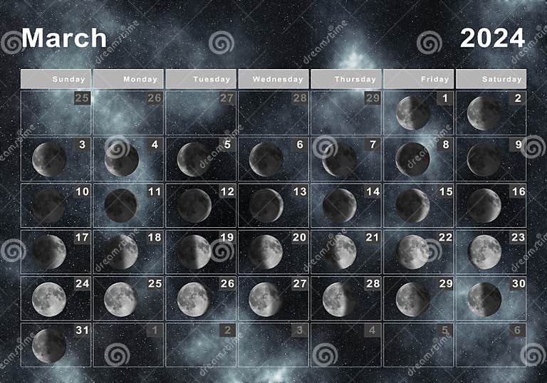 Calendario Lunar De Marzo De 2024 Stock de ilustración Ilustración de