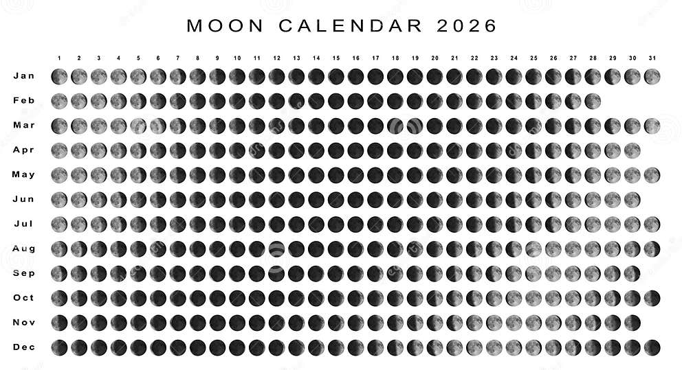 Calendario Lunar Hemisferio Norte De 2026 Stock de ilustración