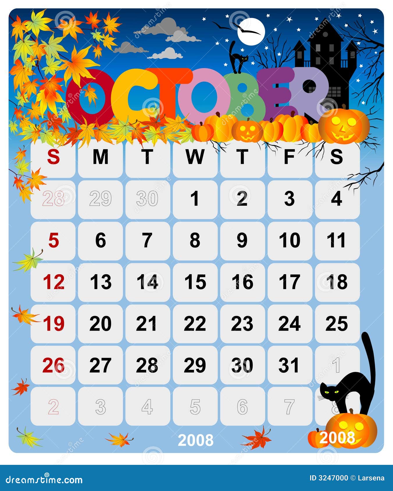 Calendario Mensual - 1 De Octubre Ilustración del Vector - Ilustración de  plan, palo: 3247000, image size:1352x1690