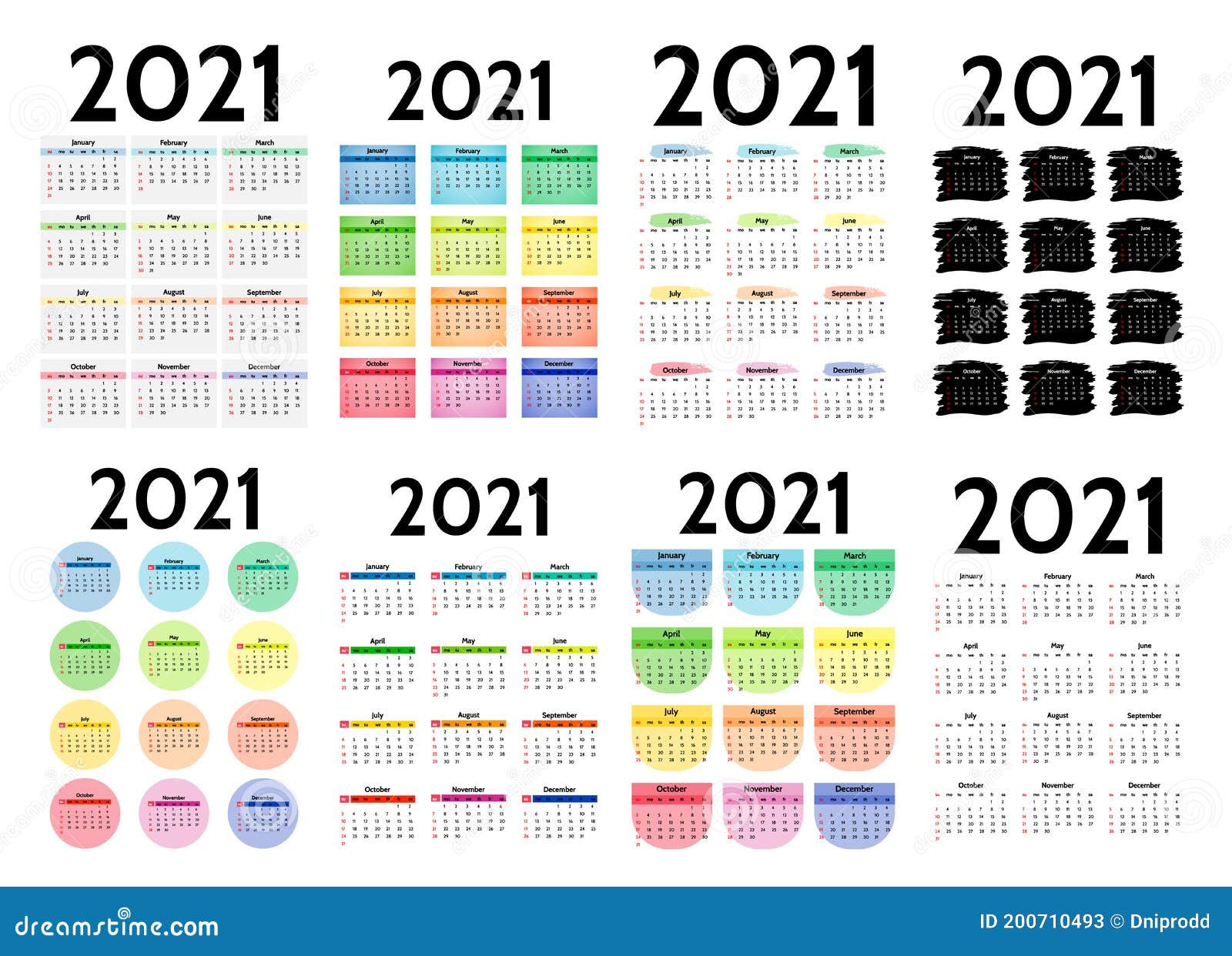 Calendario Para 2021 Aislado En Un Fondo Blanco Ilustración Del Vector Ilustración De Color 