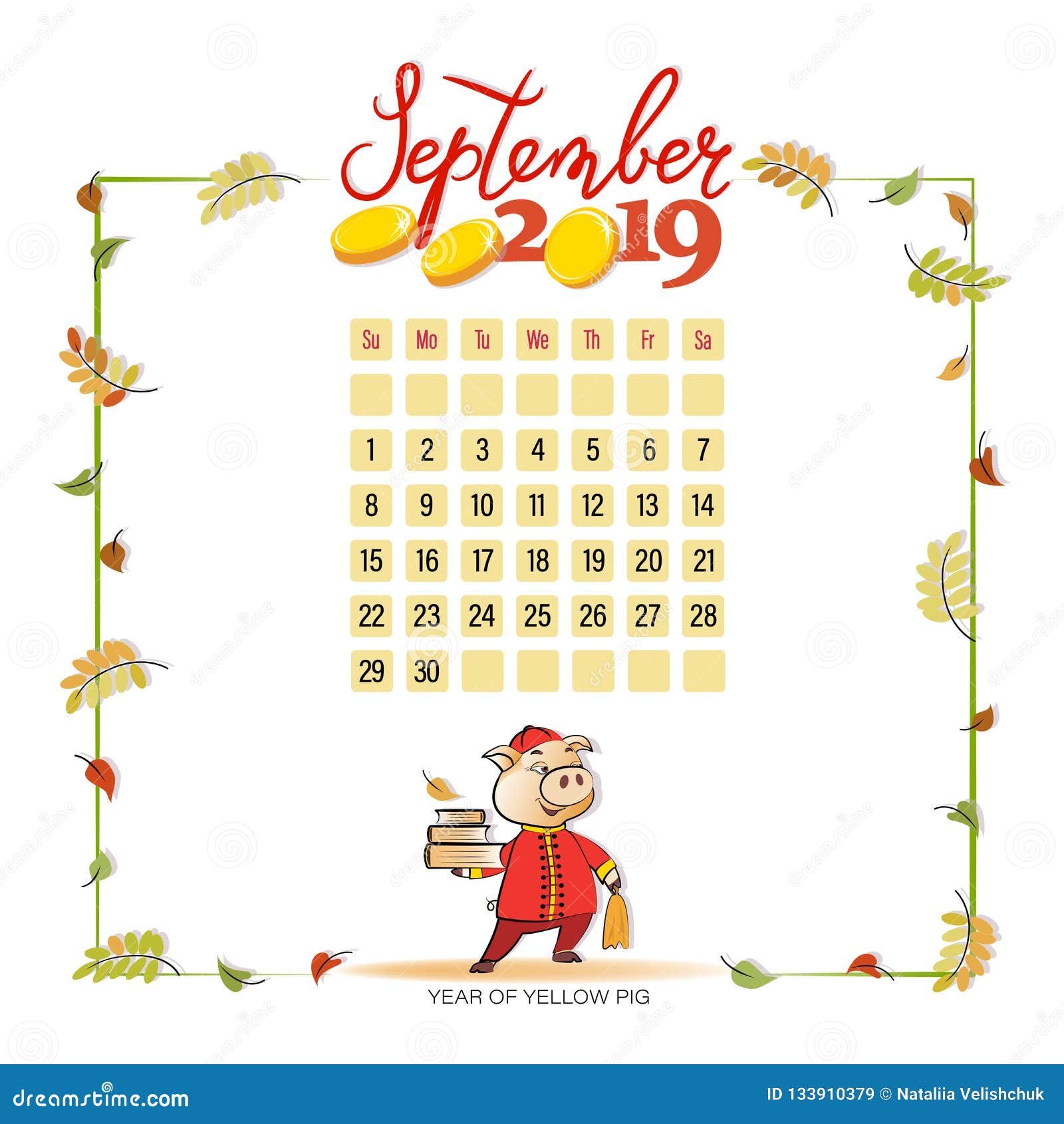 Calendario 2019 Para Septiembre Ilustración del Vector - Ilustración de cartera ...1600 x 1689