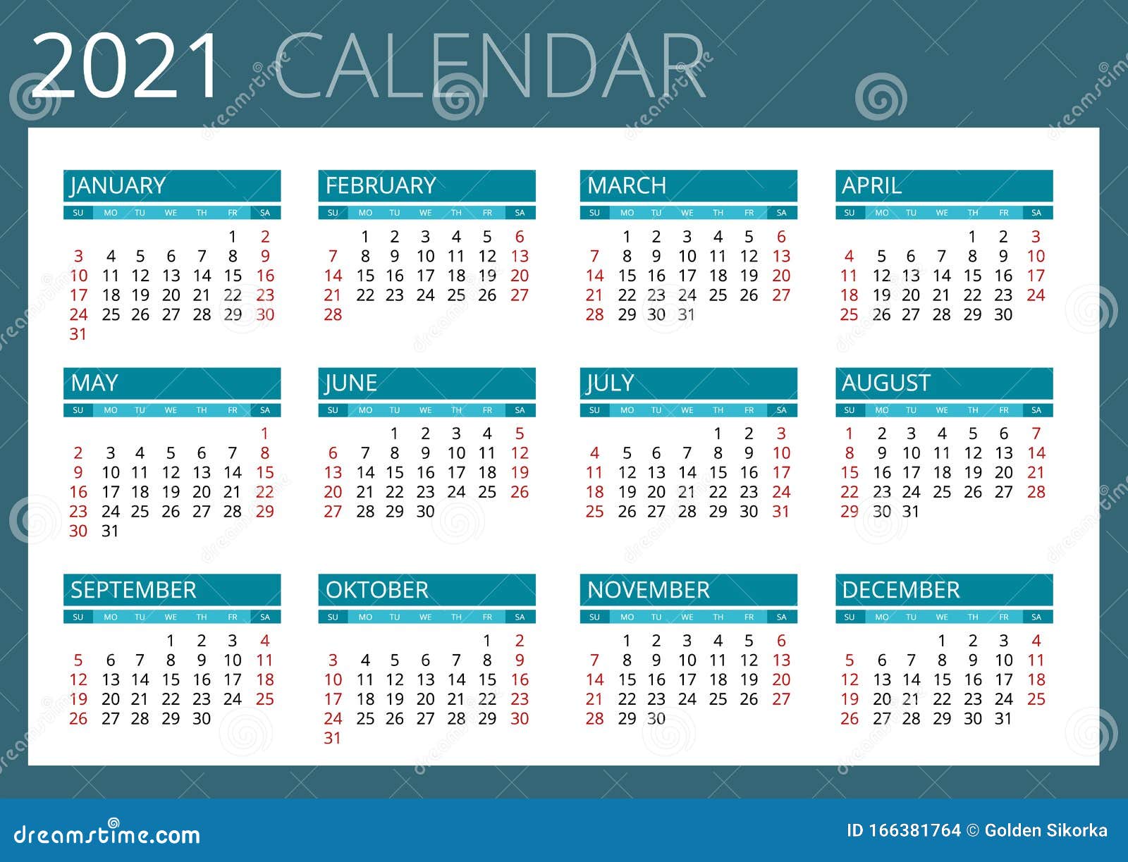 Calendario 2021 Plantilla De Impresión Con Lugar Para Fotografía