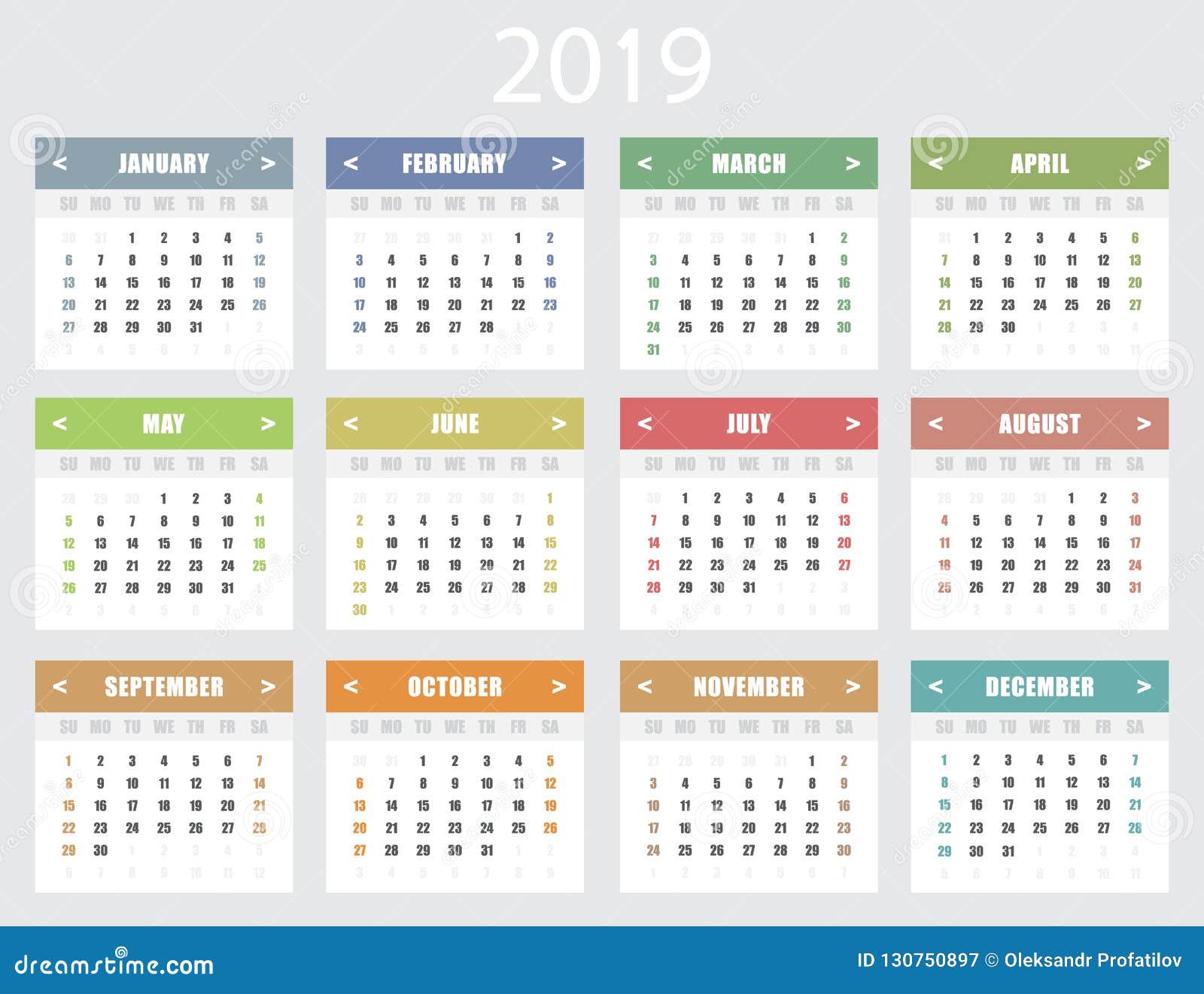 Calendario Por 2019 Anos Comienzo De La Semana El Domingo Ilustracion Del Vector Ilustracion De Comienzo Anos 130750897 calendario por semanas