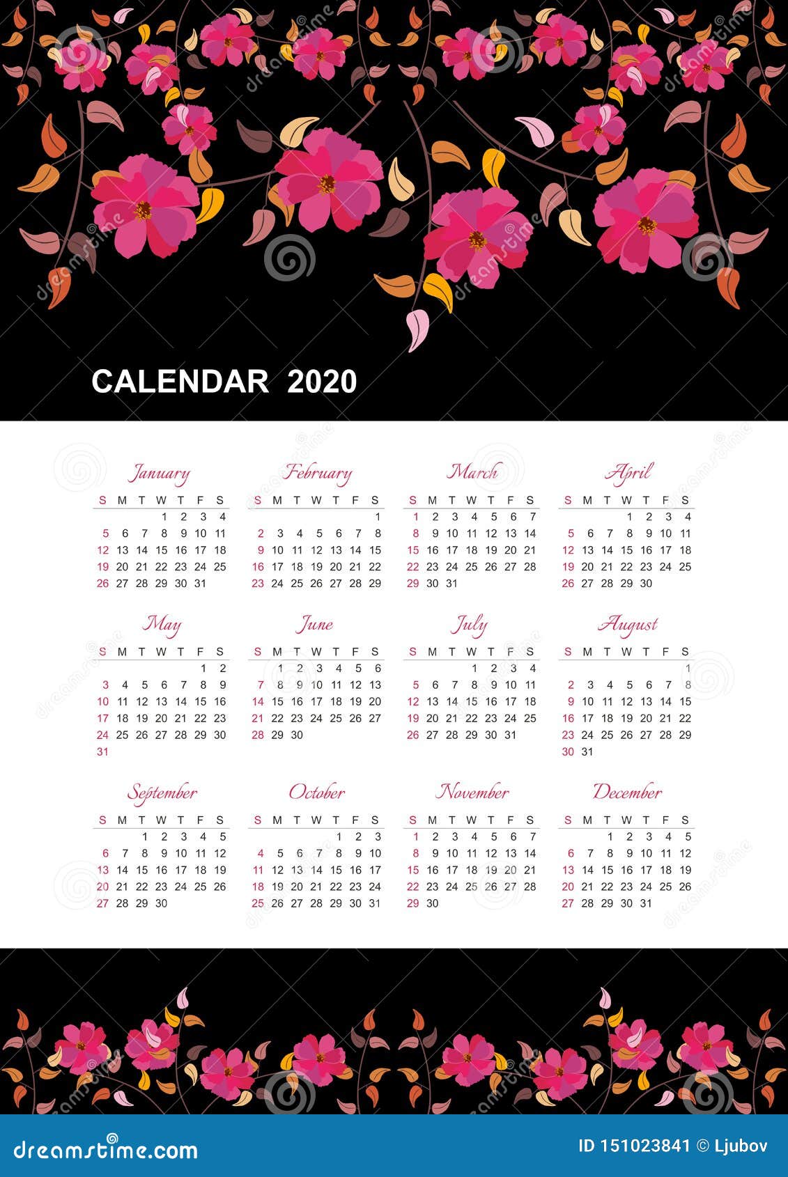 Calendario Por 2020 a?os Comienzo De La Semana El Domingo Hermoso Diseño Con El Ornamento Floral De Flores Rosadas En Fondo Negro Ilustración del Vector - Ilustración de julio, rejilla: 151023841 Calendario Por 2020 a?os Comienzo De La Semana El Domingo Hermoso Diseño Con El Ornamento Floral De Flores Rosadas En Fondo Negro Ilustración del Vector - Ilustración de julio, rejilla: 151023841