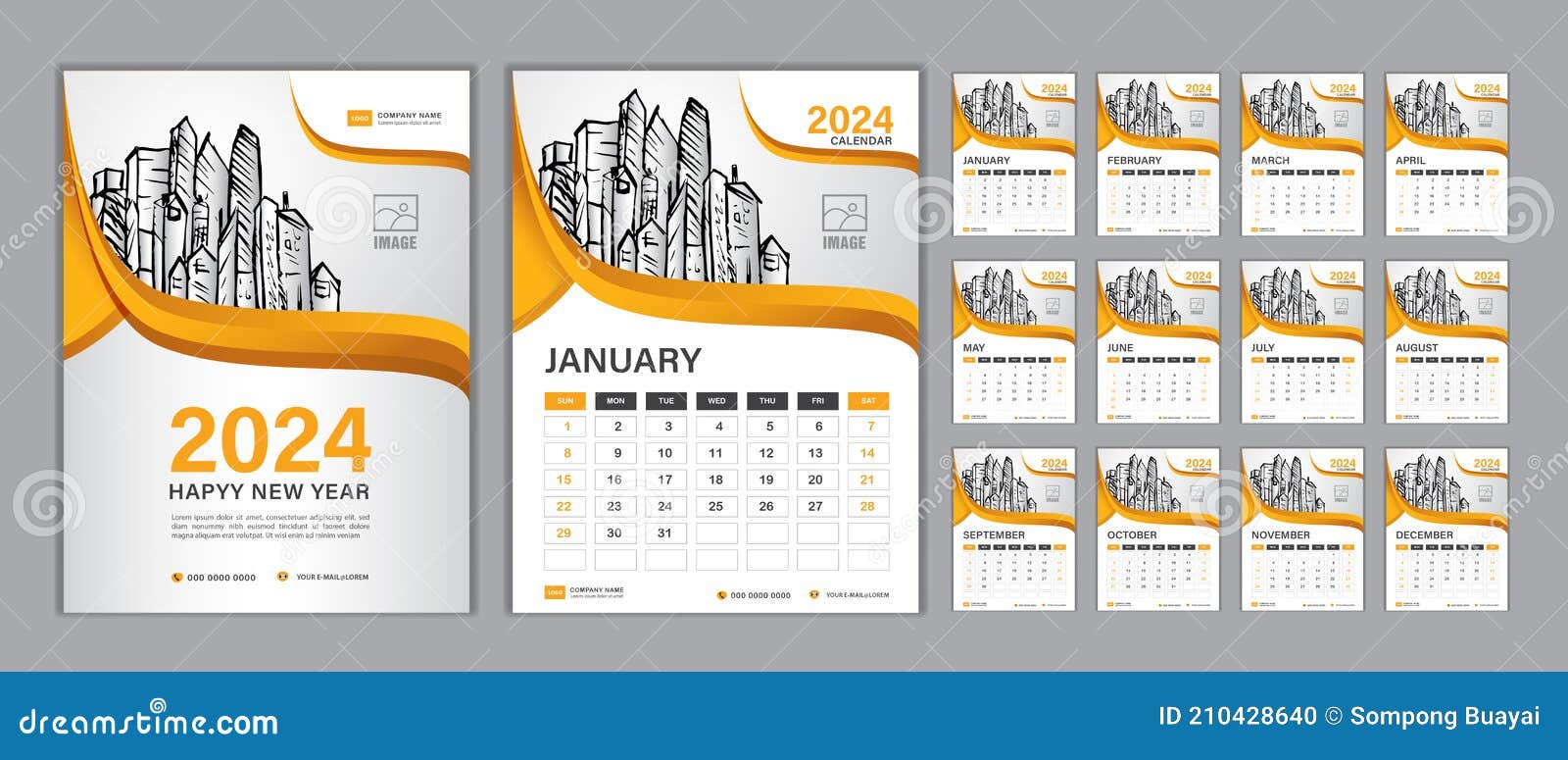 Set di modelli di calendario da tavolo planner 2024 con layout