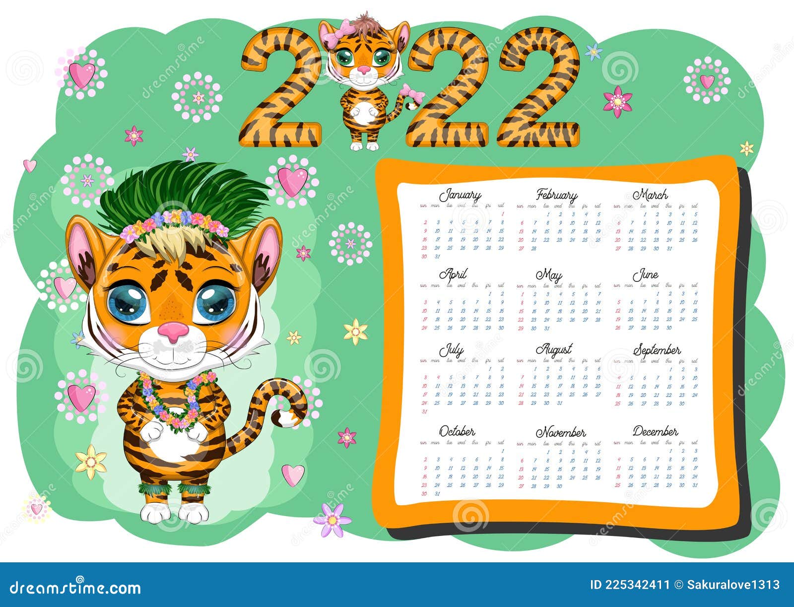 Calendario 2022. Tigre - un símbolo: ilustración de stock 2013701042
