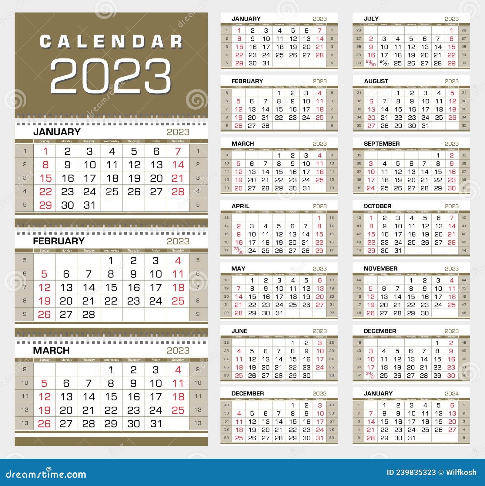 Calendario con numero de semanas 2023