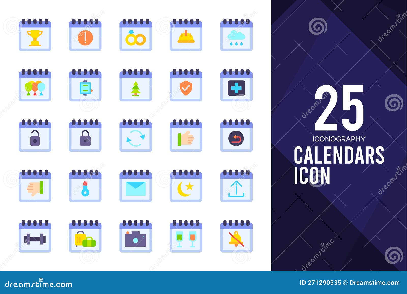25 Calendars Flat Icon Pack Vector Illustration Stock Vector