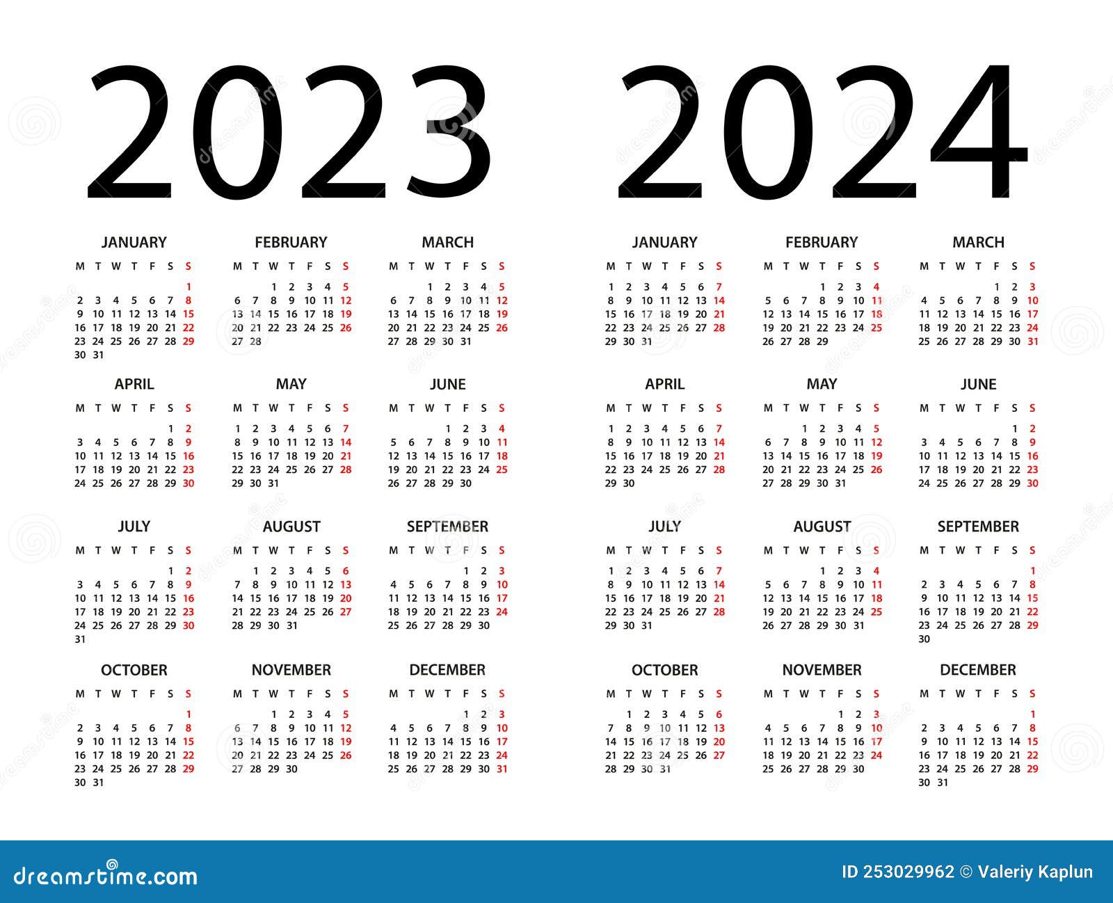 Calendrier Vectoriel Simple 2024 Les Semaines Commencent Le Lundi