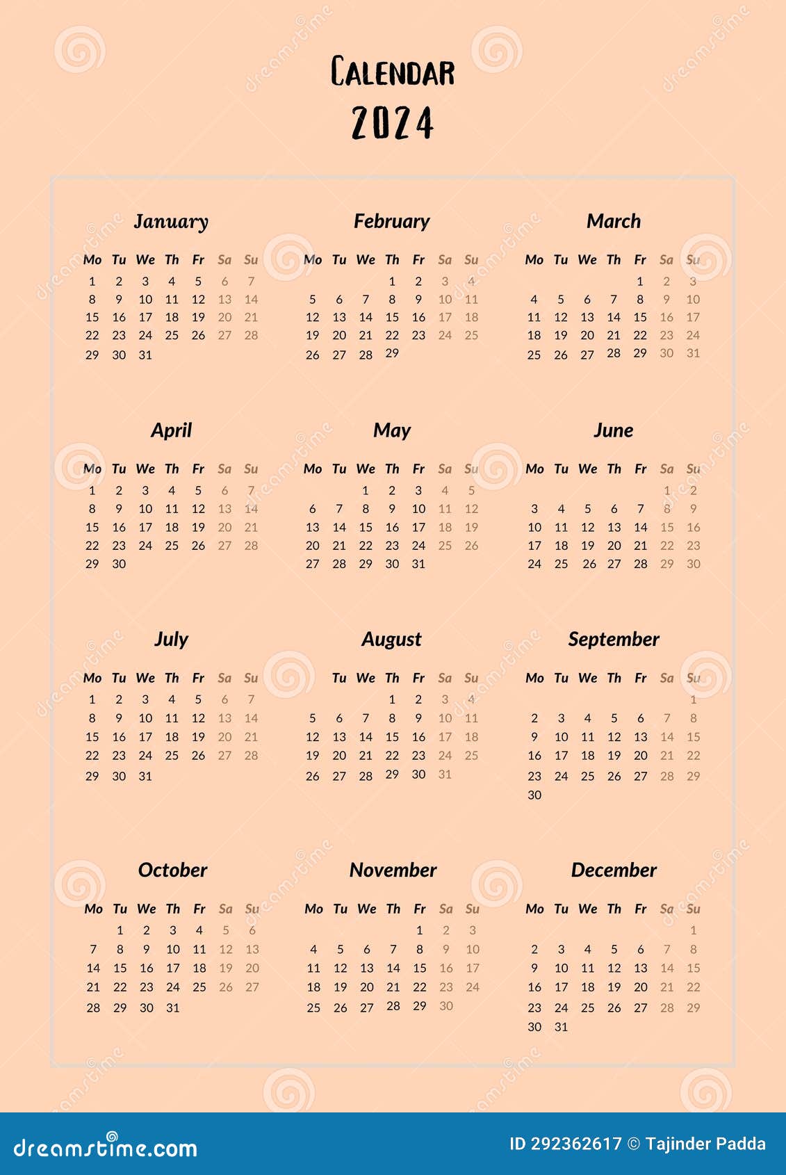 Calendrier Annuel 2024 Moderne Et Minimal Illustration Stock - Illustration  du calligraphie, moderne: 292362617