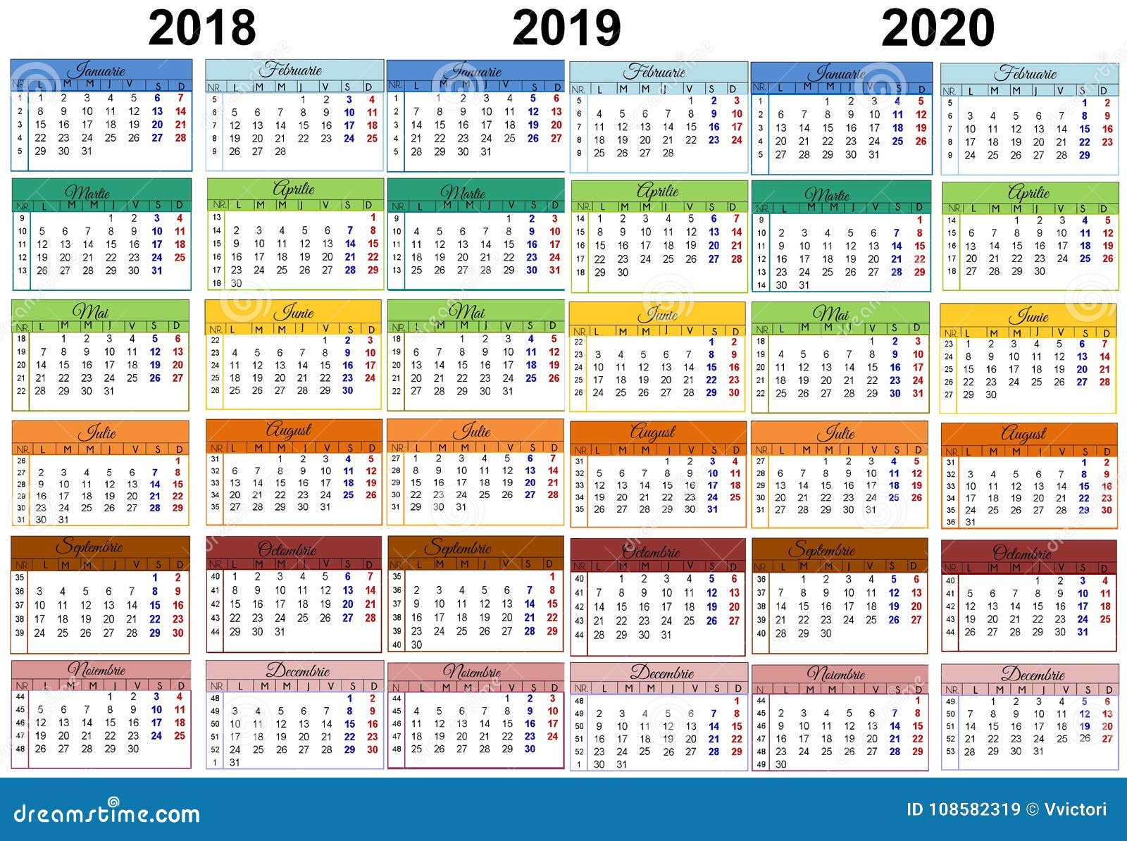 Calendrier Colore 2018 Roumain 2019 2020 Illustration Stock Illustration Du Roumain Couleur 108582319
