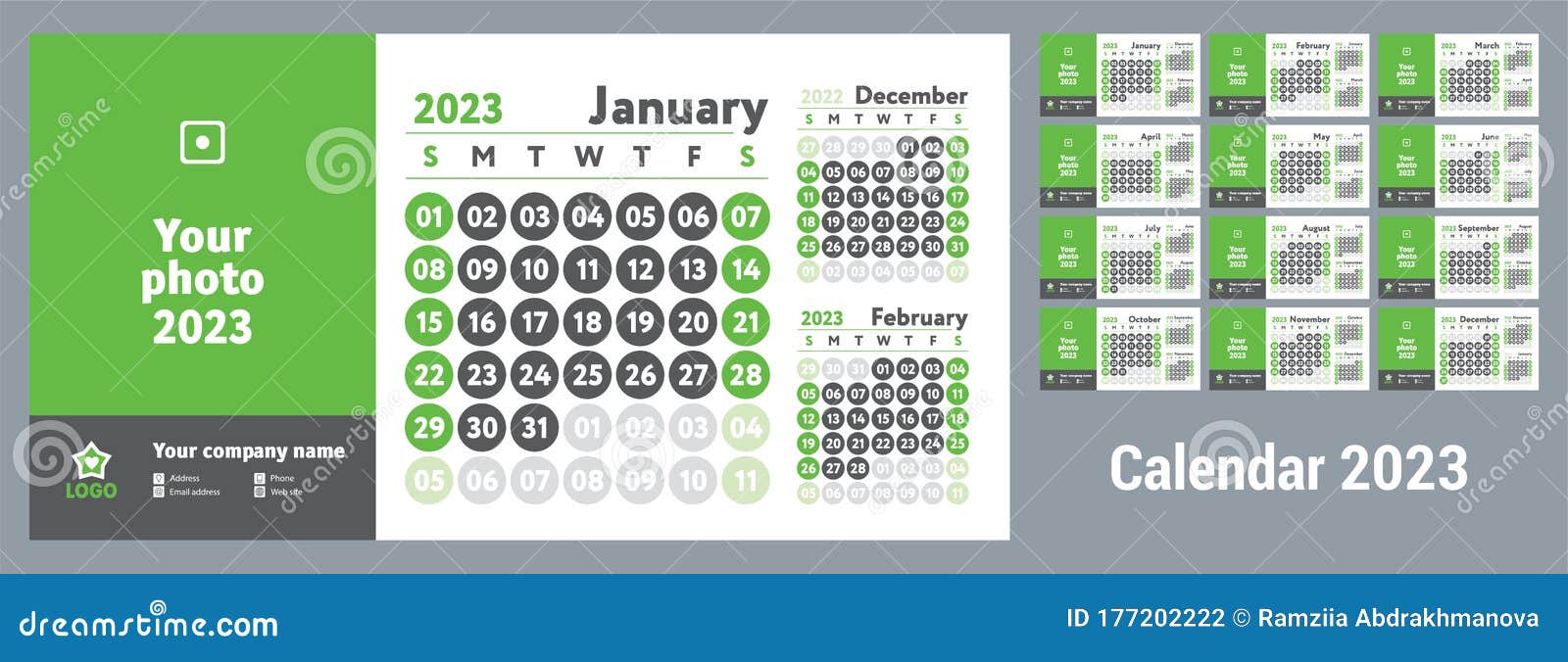 Modèle De Conception Verte Du Calendrier 2023