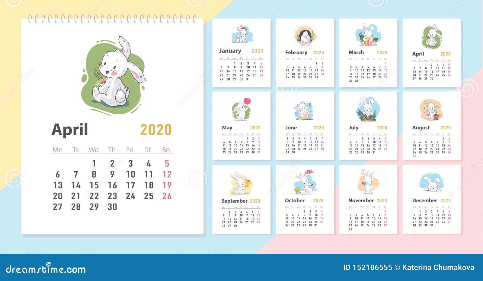 Calendrier De Bebe De Vecteur Pour Le Calibre De Ans Avec Le Petit Caractere Blanc Drole Mignon De Lapin Dans Le Style Tire Illustration De Vecteur Illustration Du Planchette Datte
