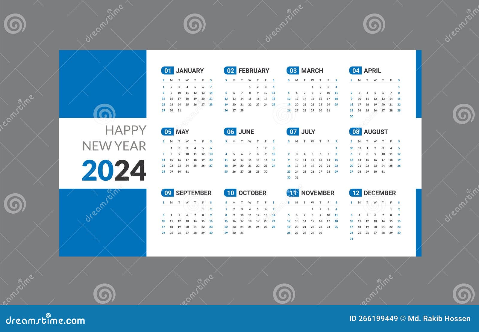 ensemble de modèles de calendrier 2024 image vectorielle, la