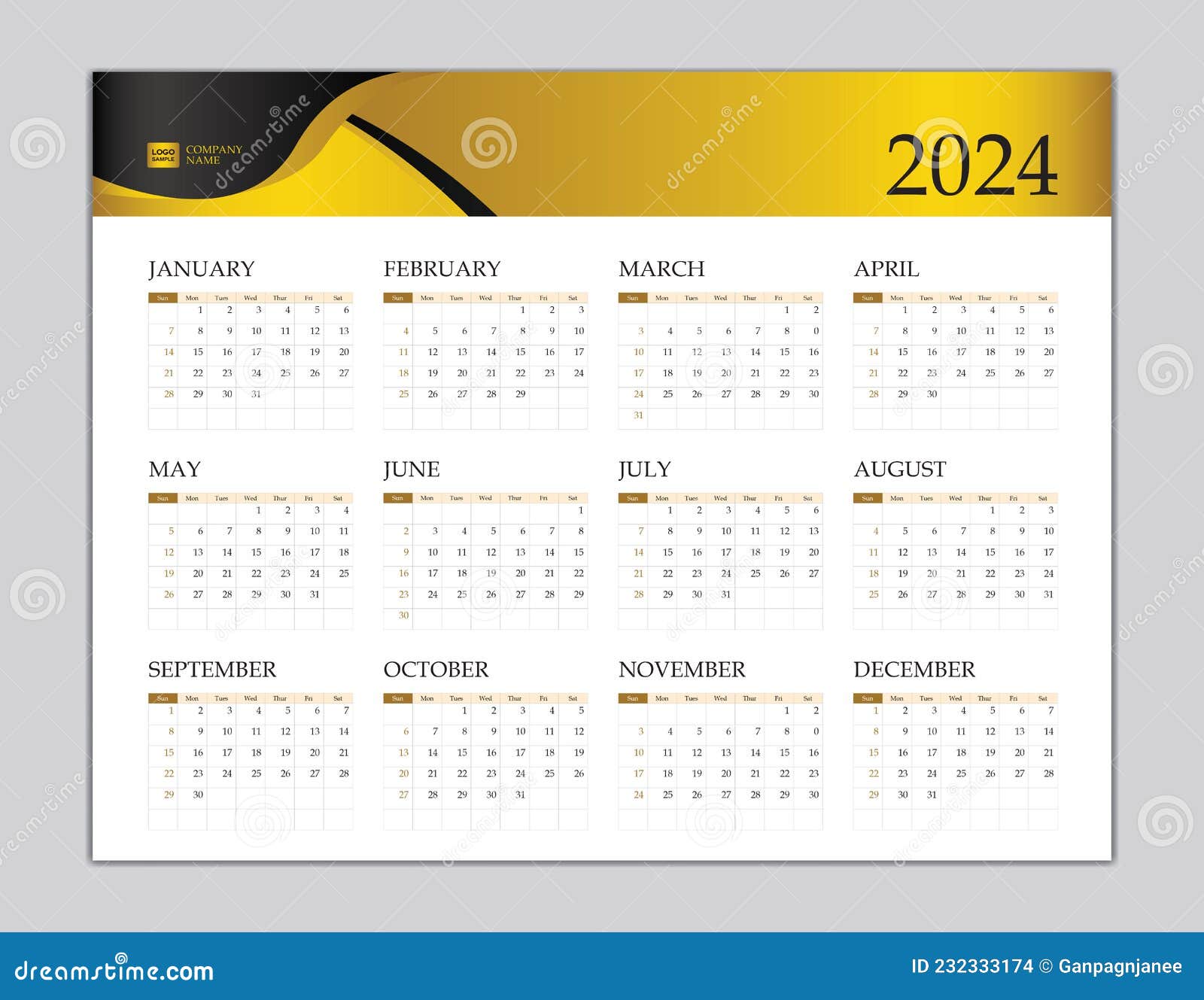 Calendrier 2024 Modèle Vecteur Set Desk Calendrier 2024 Bonne Année 2024  Calendrier Mural 2024 Conception Planificateur 2024 Début De La Semaine Le  Dimanche Ensemble De 12 Mois Conception De Couverture Organisateur Vecteur