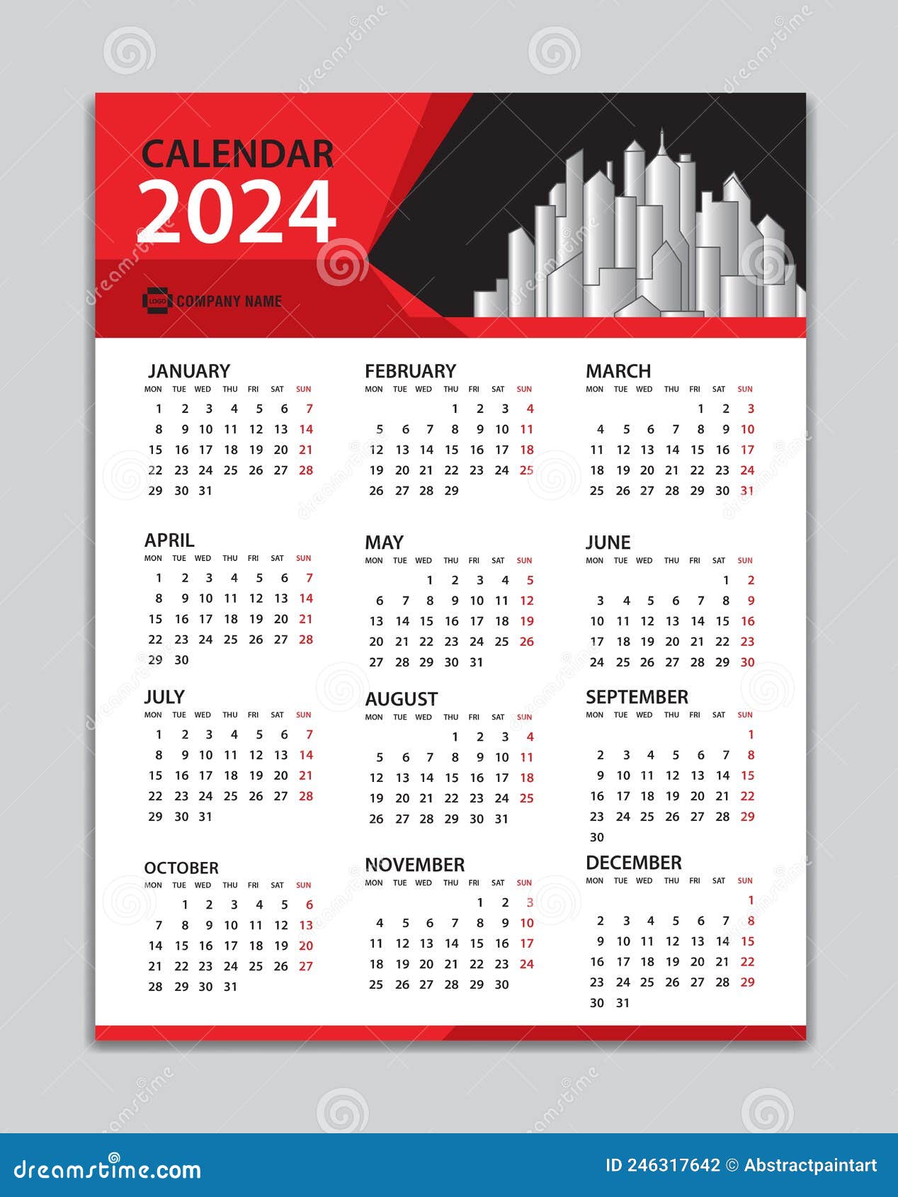 Calendrier 2024 Modèle Mur Calendrier 2024 Année Bureau Calendrier