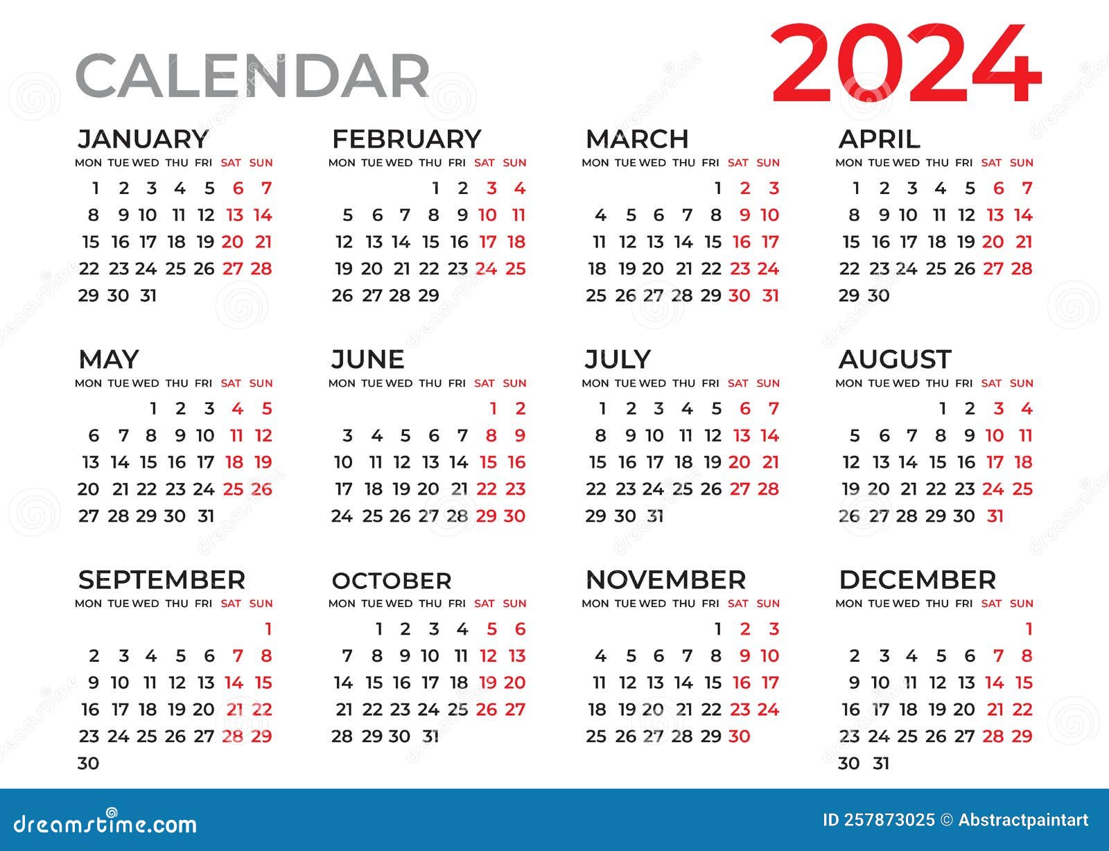 Calendrier 2024 Modèle Planificateur 2024 Année Mur Calendrier