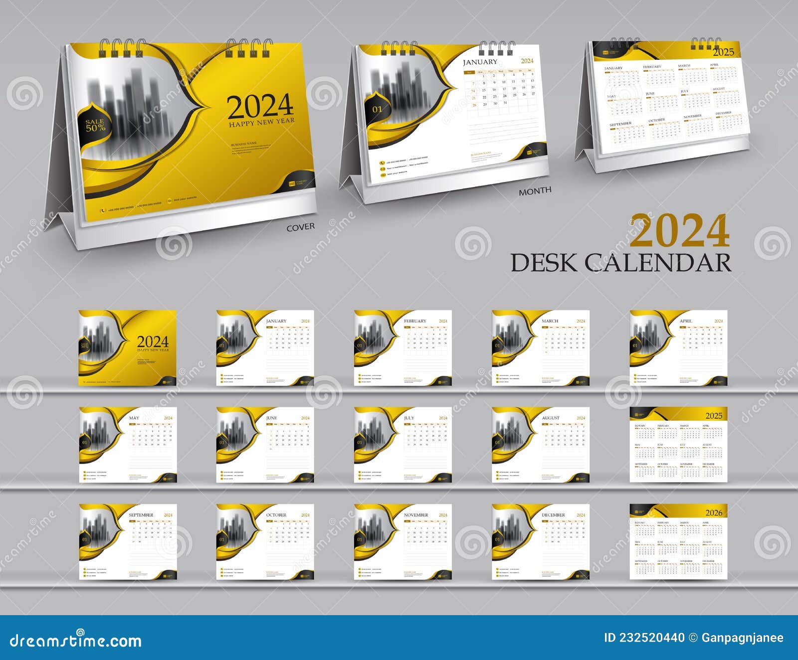 Calendrier 2024 Modèle Set on Gold Background Calendrier 20252026 Année