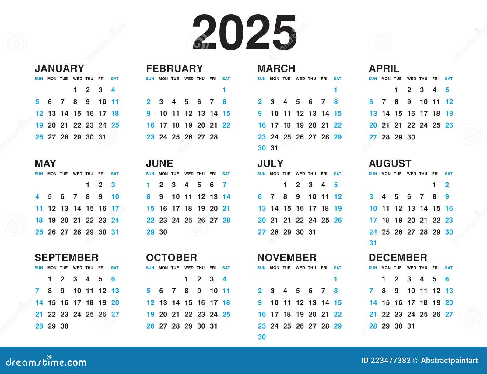 Calendrier 2025 Modèle Vectoriel Simple Minimaliste Planificateur De Conception 2025 Année Mur