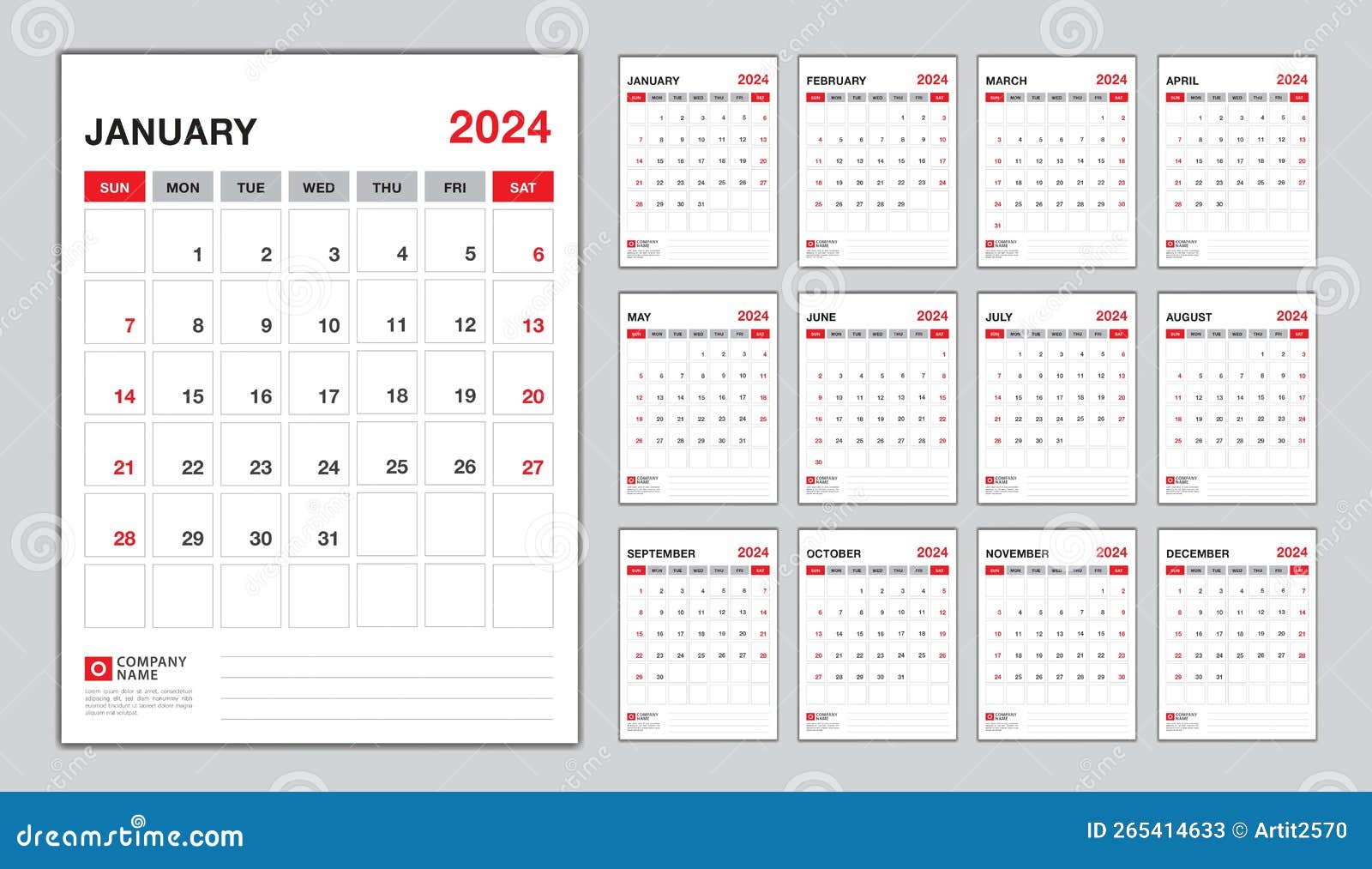 moderne bureau calendrier 2024, Bureau calendrier 2024, semaine